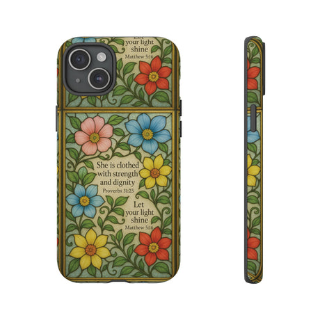 Pastel Floral Stained Glass Bible Verse Phone Case Christian Affirmation, Soft Faith Design, iPhone Samsung Google, Inspirational Gift for HerGift for Christians