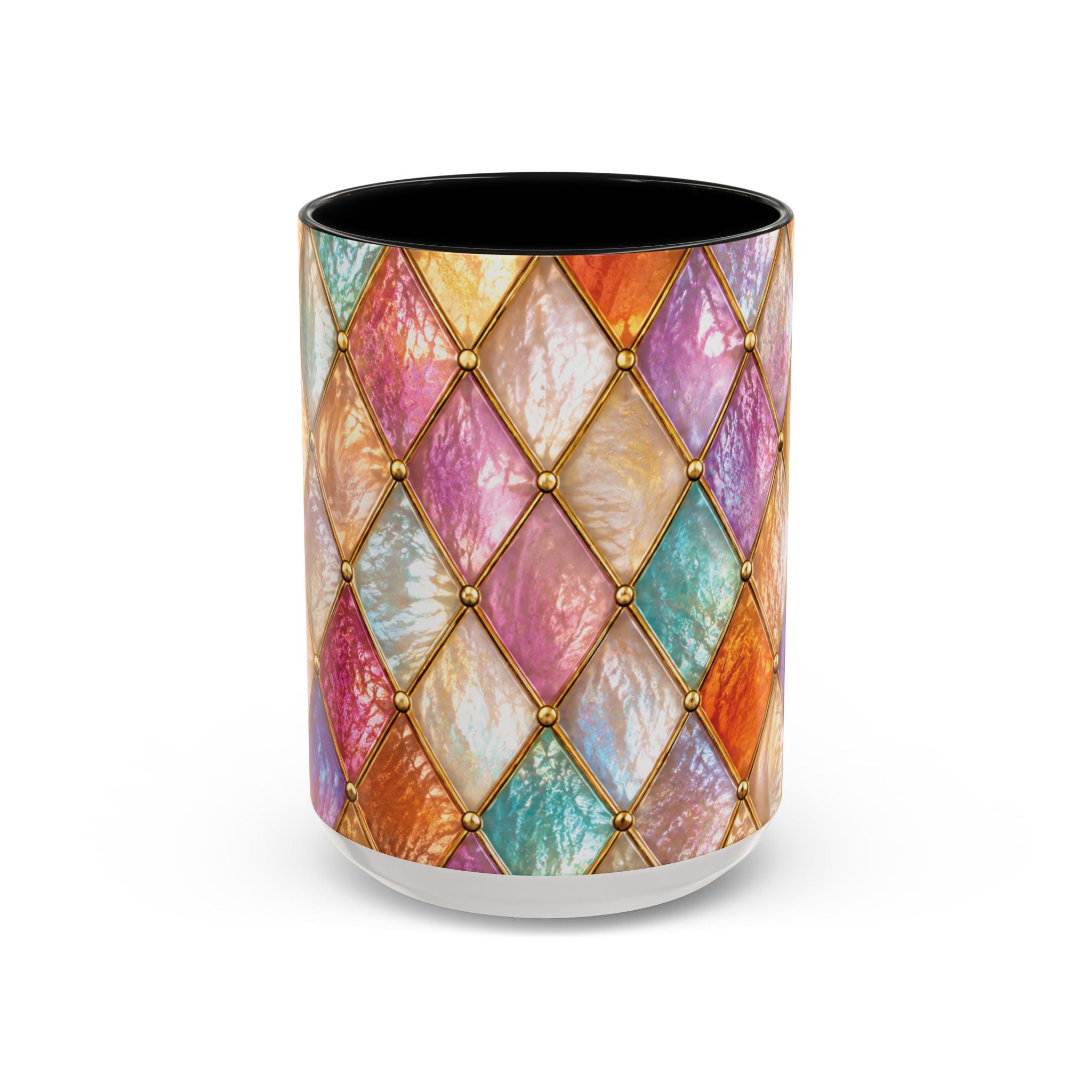 Colorful Jewel-Quilt Accent Coffee Mug — Vibrant Stained-Glass Pattern (11/15oz) Gift for her