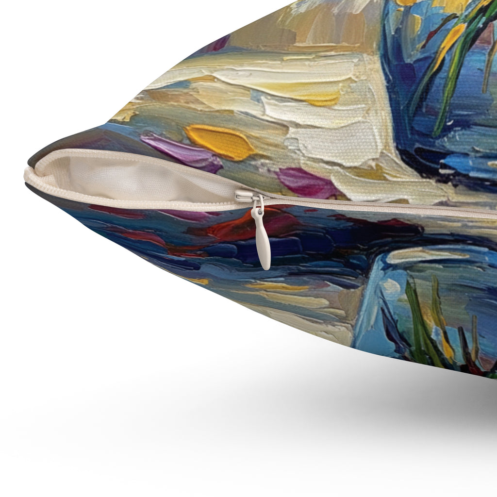 Luxury Floral Oil Painting Illusion Pillow — Decorative Square Throw Pillow