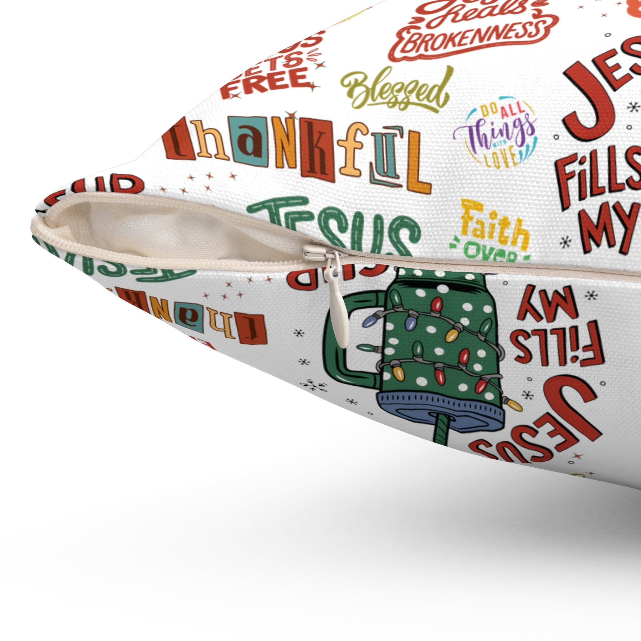 Jesus Fills My Cup Square Throw Pillow Inspirational Bible Verse & Christian Affirmation Decorative Cushion for Home or Office Décor Pastor's Gift