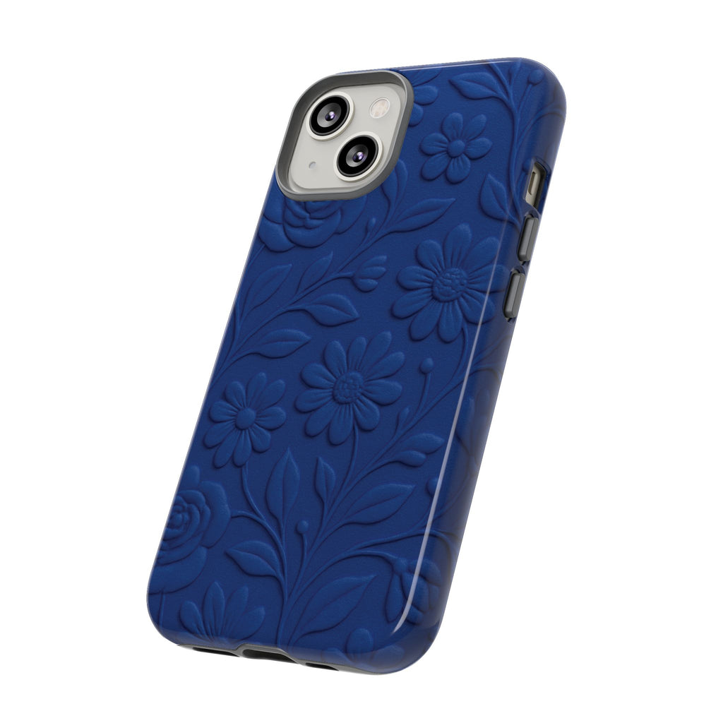 3D Illusion Floral Cobalt Blue Phone Case Elegant Raised Flower Design, Seamless Textured Look, Durable & Stylish Protection for iPhone and Android Models Fits iPhone & Samsung Models