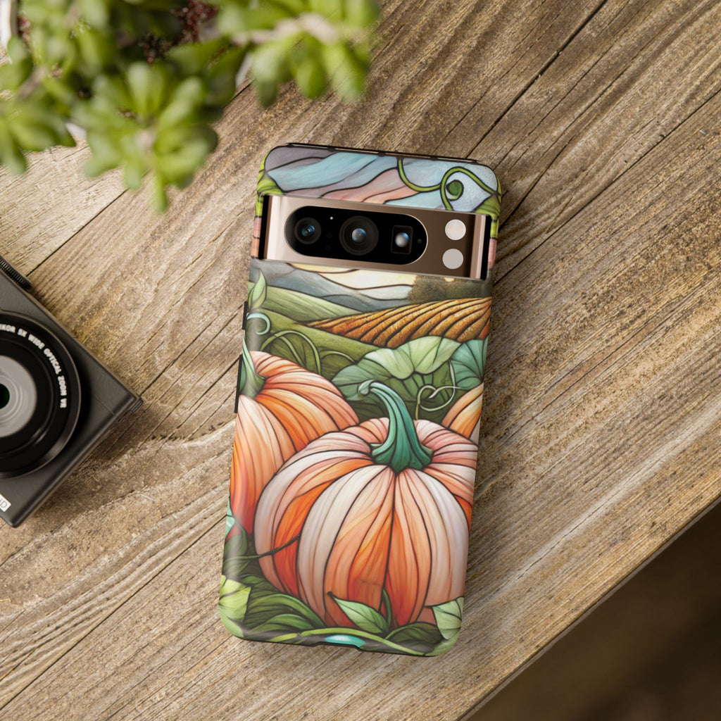 Pumpkins Phone Case Fall Faux Stained-Glass Thanksgiving Cover Pumpkin Lovers Gift for Galaxy S 24 23 22 21 Pixel 5 6 7 8 iPhone 17 , 16 15 14 13 12 Samsung iPhone Samsung Gift for Her
