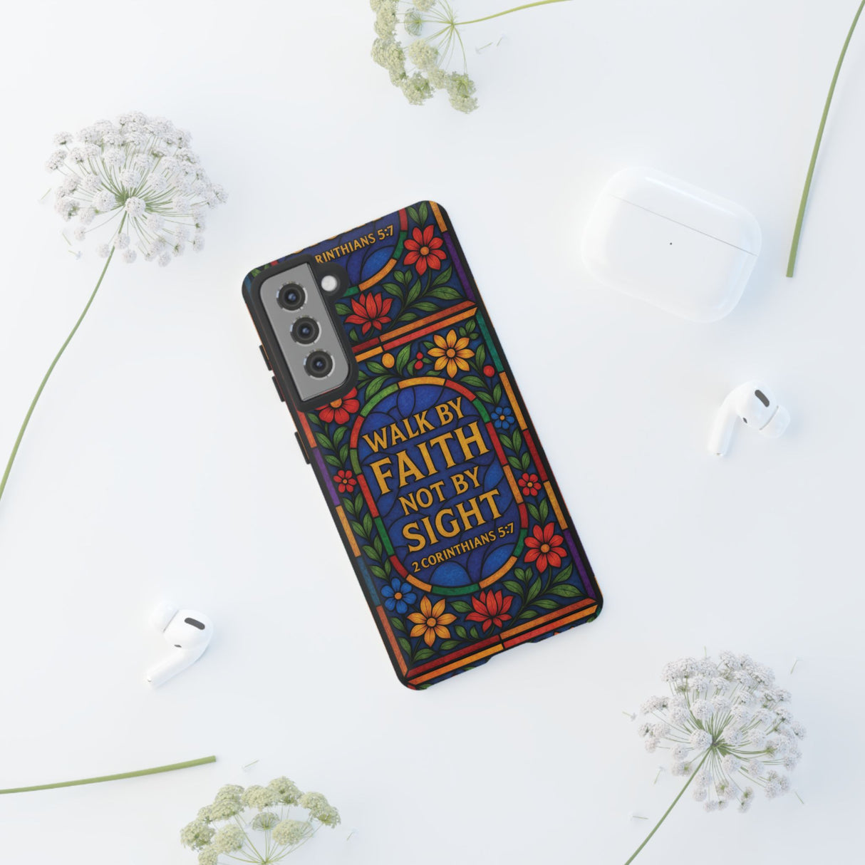 Walk by Faith Stain Glass Illusion Everywhere Christian Tough Phone Case with Bible Verse or Affirmation  Protective, Inspirational Gift for Christians
