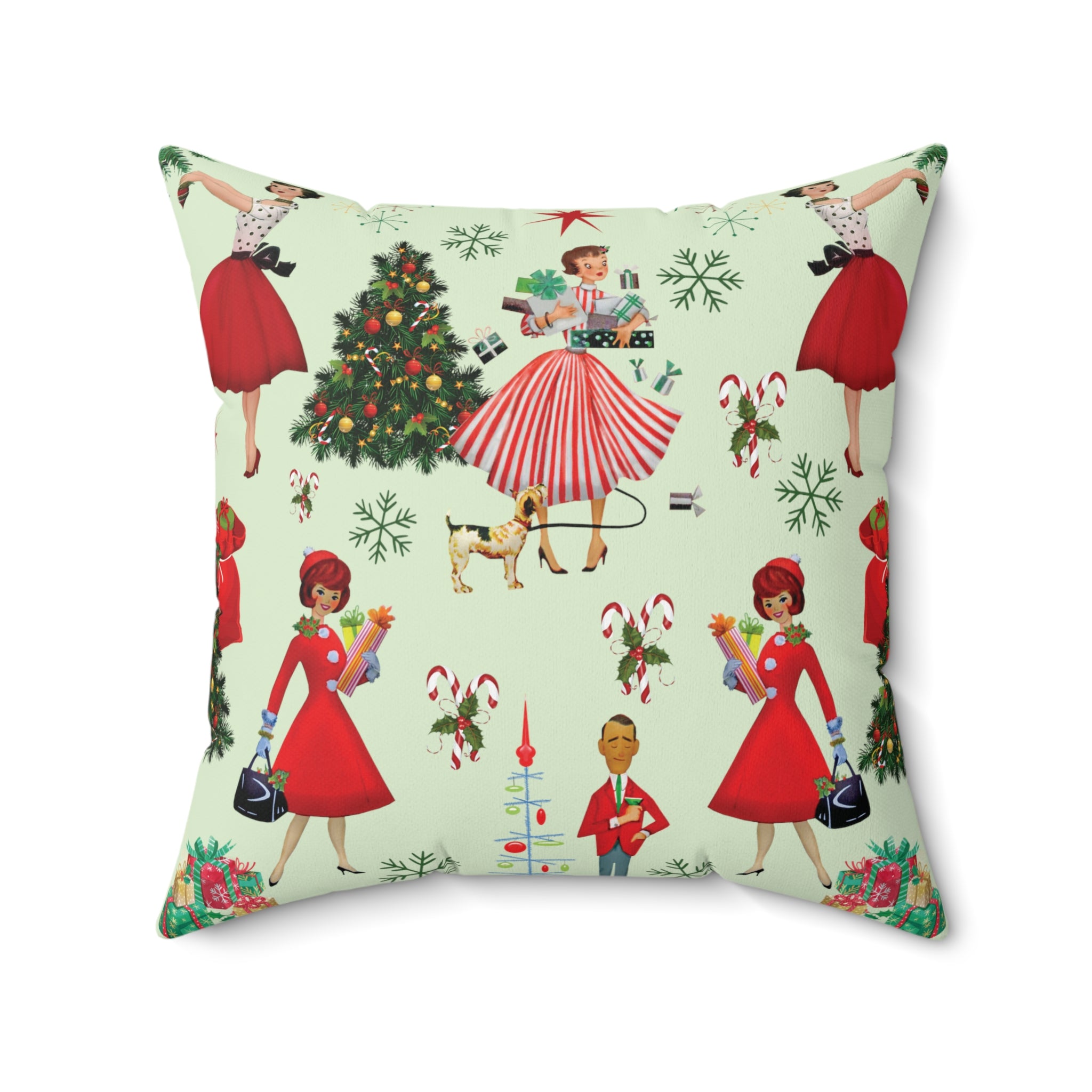 Housewarming Gift 1950s Vintage Decorative Pillow - Retro Christmas Design Square Decorative Pillow  Accent Home Decor | Premium Quality, Soft, and Durable | Perfect for Couch, Bed, or Chair | Elegant Bedrooms Pillow Gift New House, Bridal Shower Gift - MRSBYVALLE