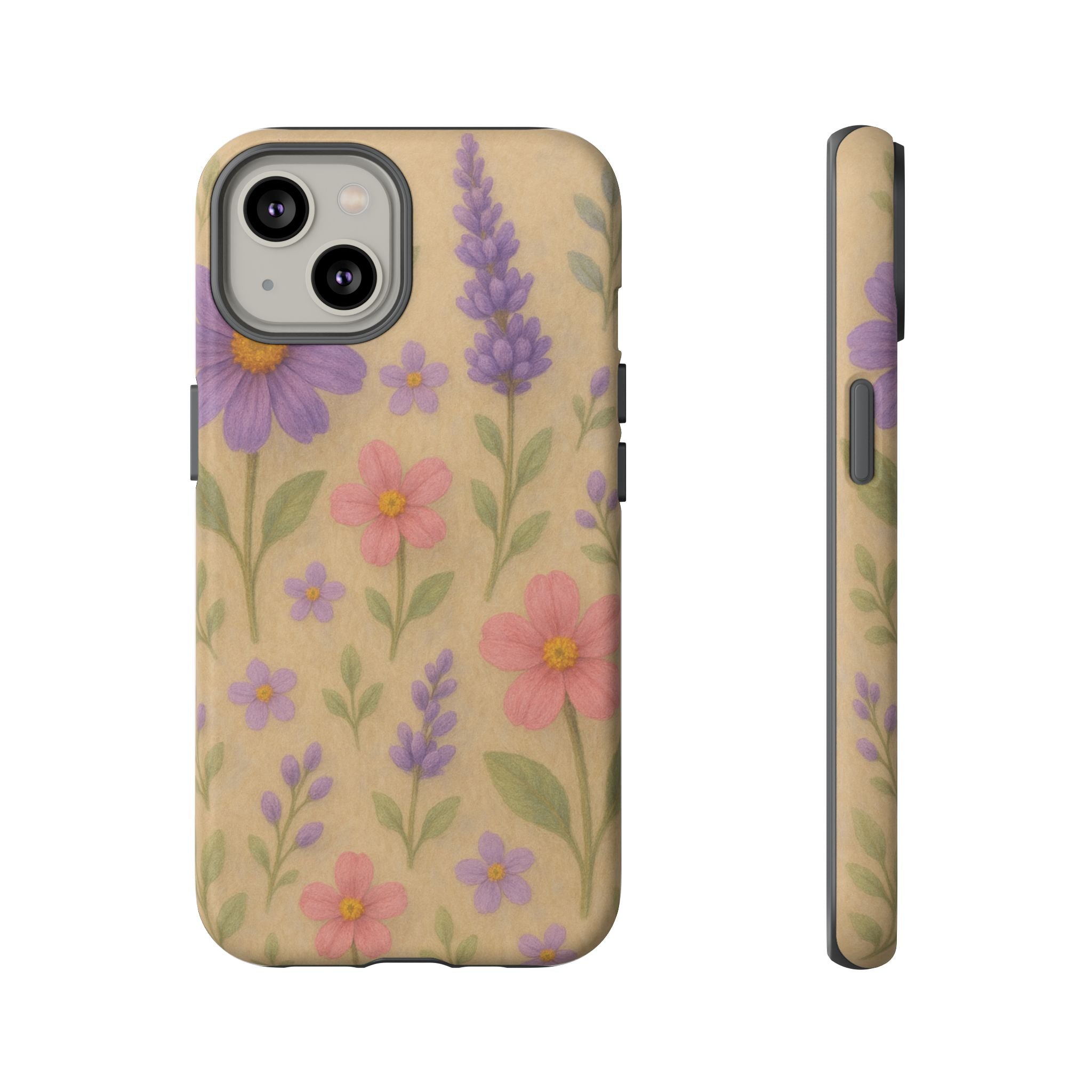 3D Illusion Wildflower Phone Case Cute Pastel Floral Design in Lavender, Pink, Mint Green – Aesthetic Protective Case for iPhone and  Android