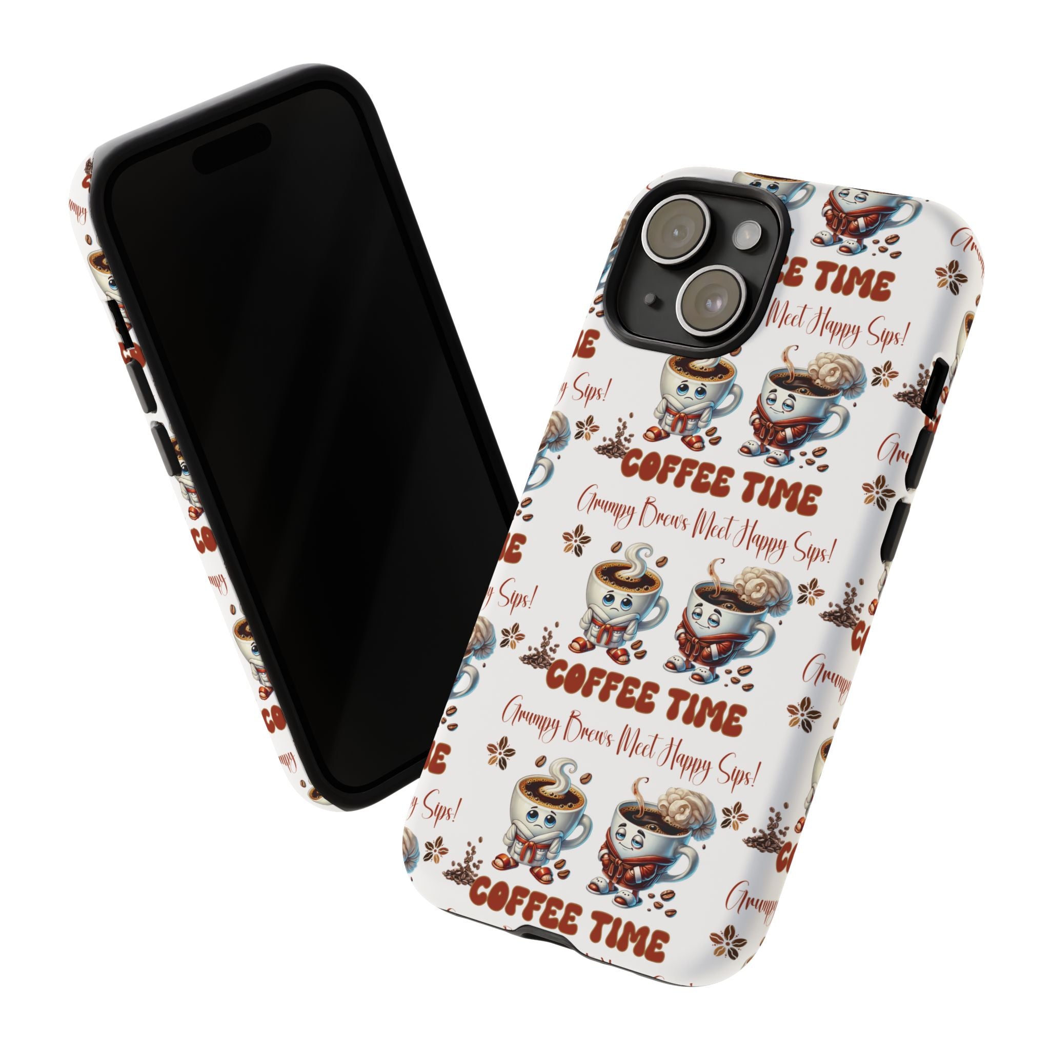 Grumpy Brews Meet Happy Sips Phone Case Compatible with iPhone, Samsung & Pixel | Fun, Durable Protection for Coffee Lovers | Unique Design, Shockproof & Scratch-Resistant Perfect for Coffee Lover