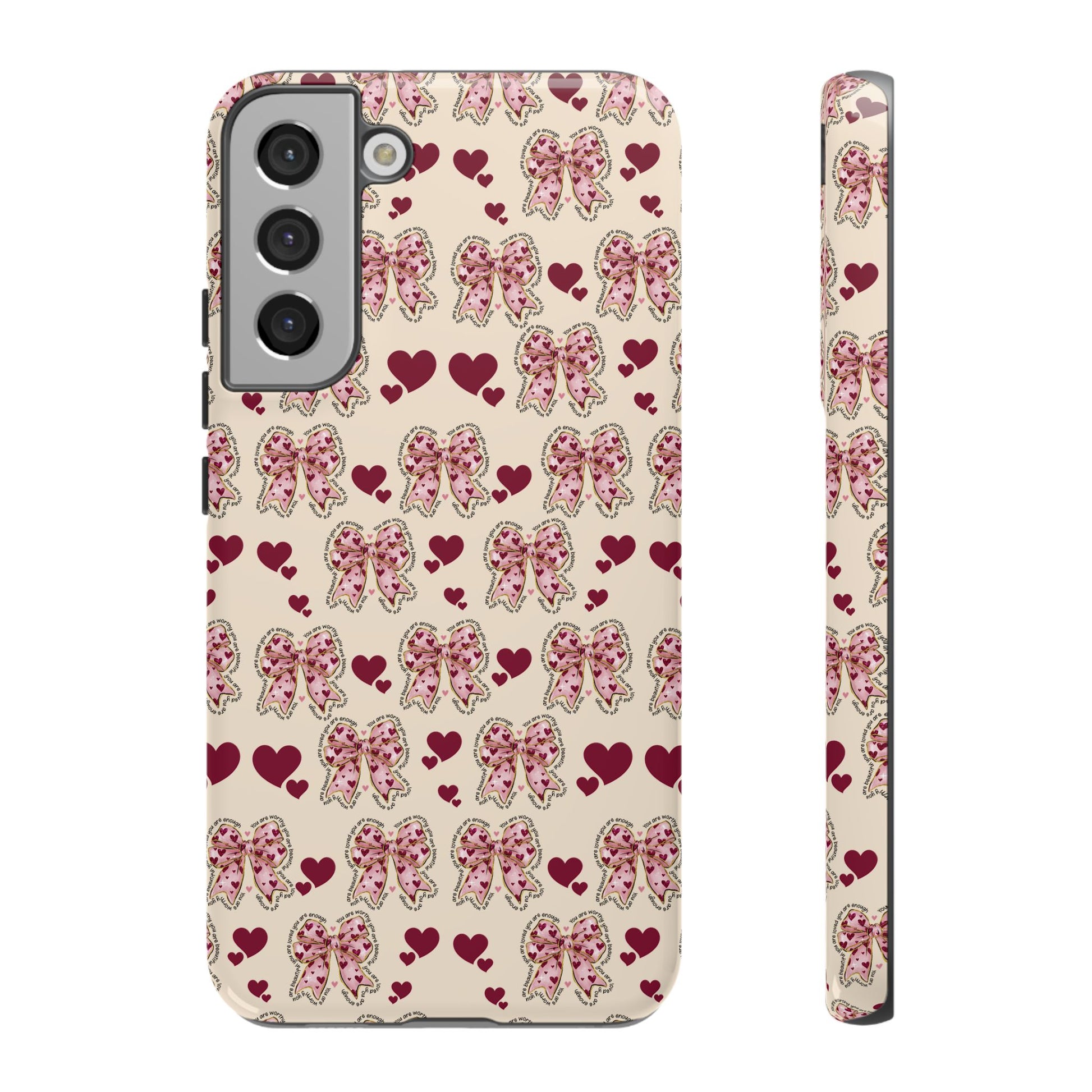 Charming Hearts & Pink Bows Phone Case Stylish & Durable Protection for Your Device | Scratch-Resistant, Slim Fit, and Lightweight Design for Everyday Use for iPhone & Android | Fresh Nature-Inspired Design!