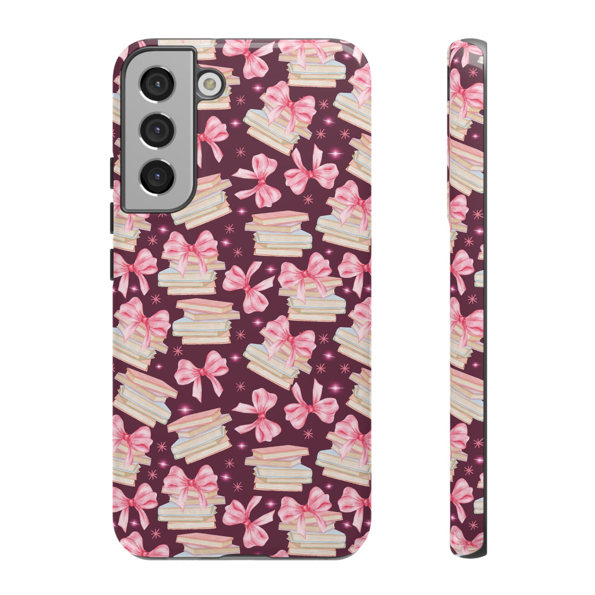 Coquette Pink Bows & Books Phone Case for iPhone 16 15 14 13 12  21 23 Samsung, and Pixel | Stylish Protective Cover Gift for Her Perfect for Floral Lover