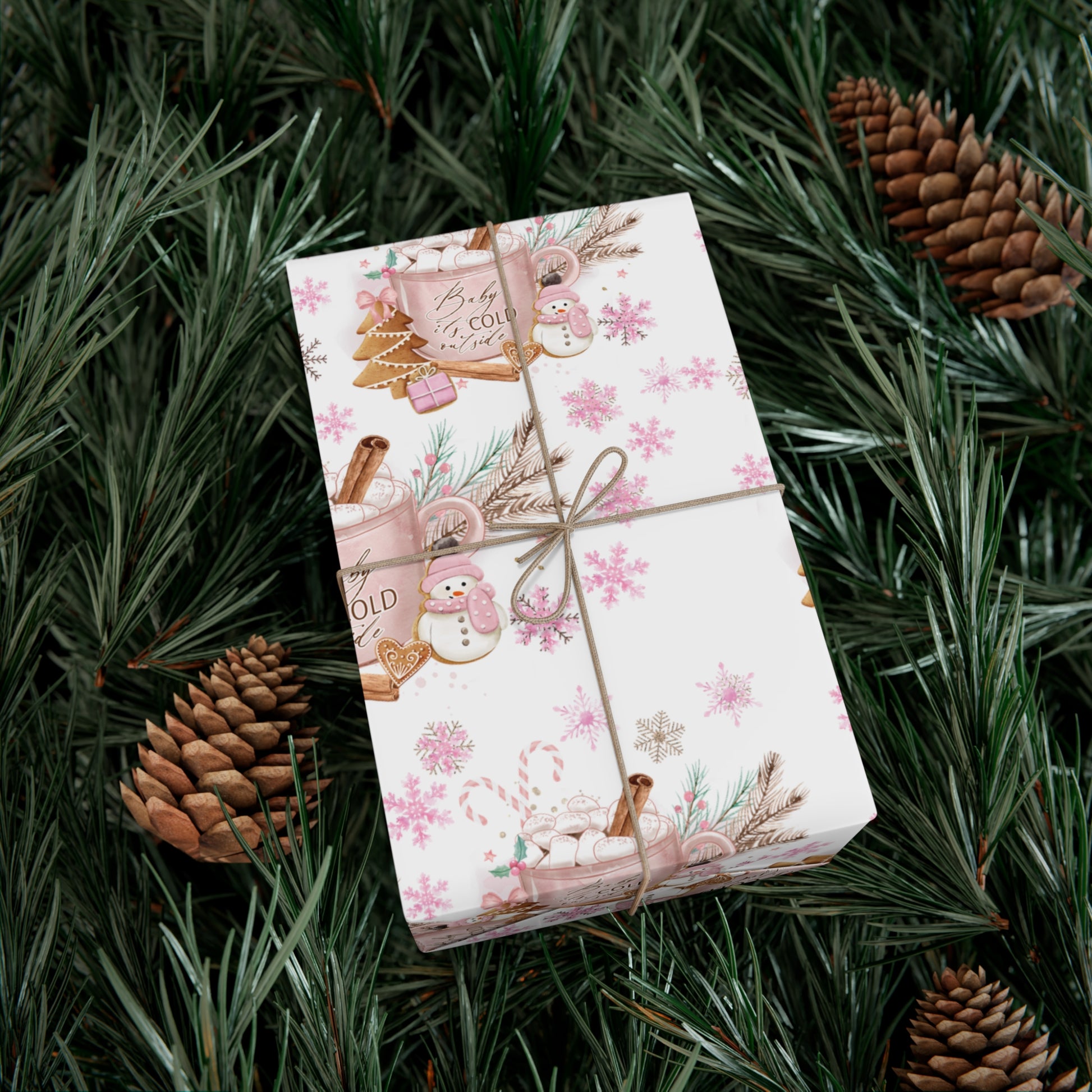 Baby it's Cold Outside Pink and White Wrapping Paper - Festive Holiday Design, Premium Quality, 100% Recyclable, Perfect for Christmas Gifts and Special Occasions - MRSBYVALLE