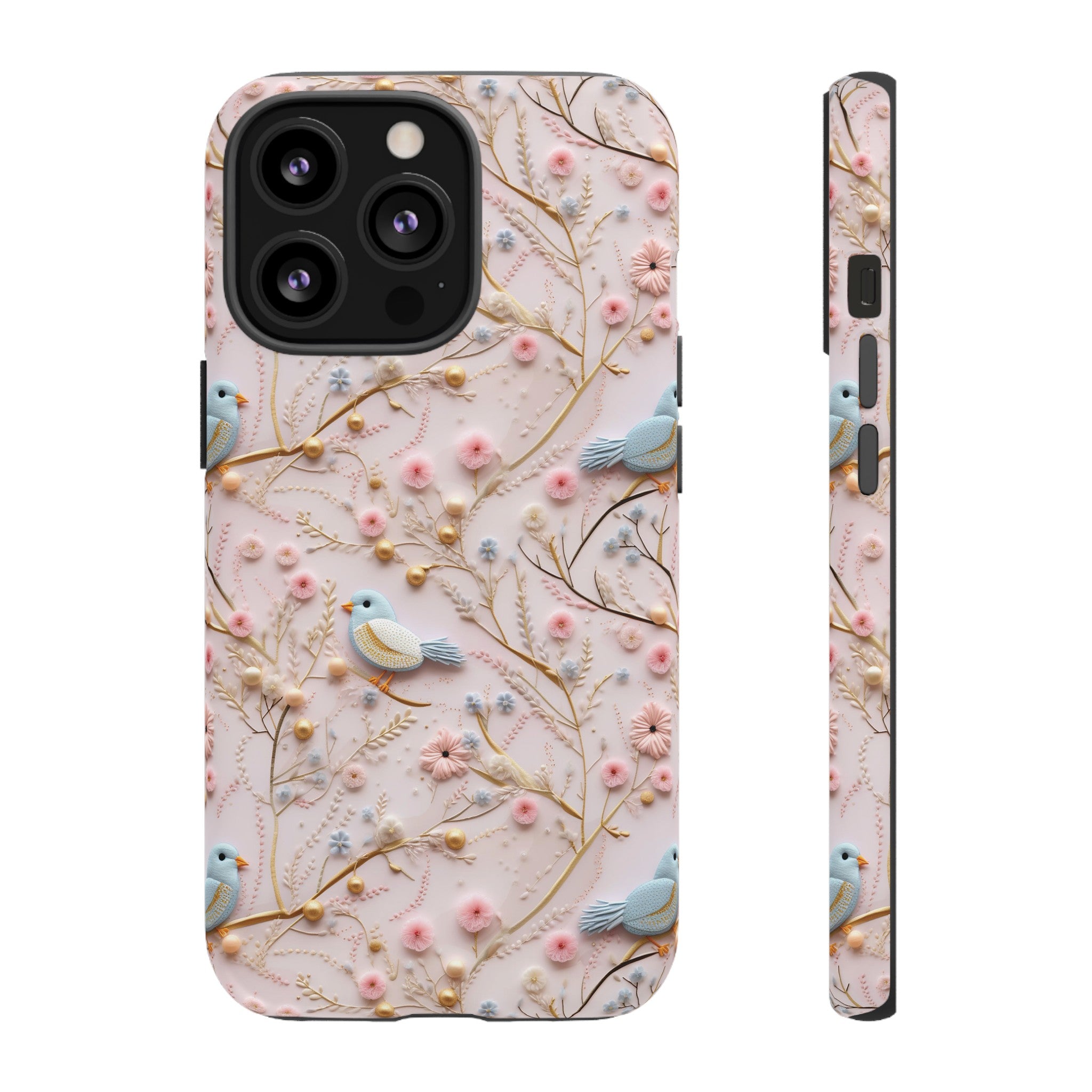3D Birds Elegant Faux Flowers Phone Case Stylish & Durable for iPhone Samsung Gift iPhone 15, 14, 13 Samsung Pixel Gift for Mom Accessory Gift for Her