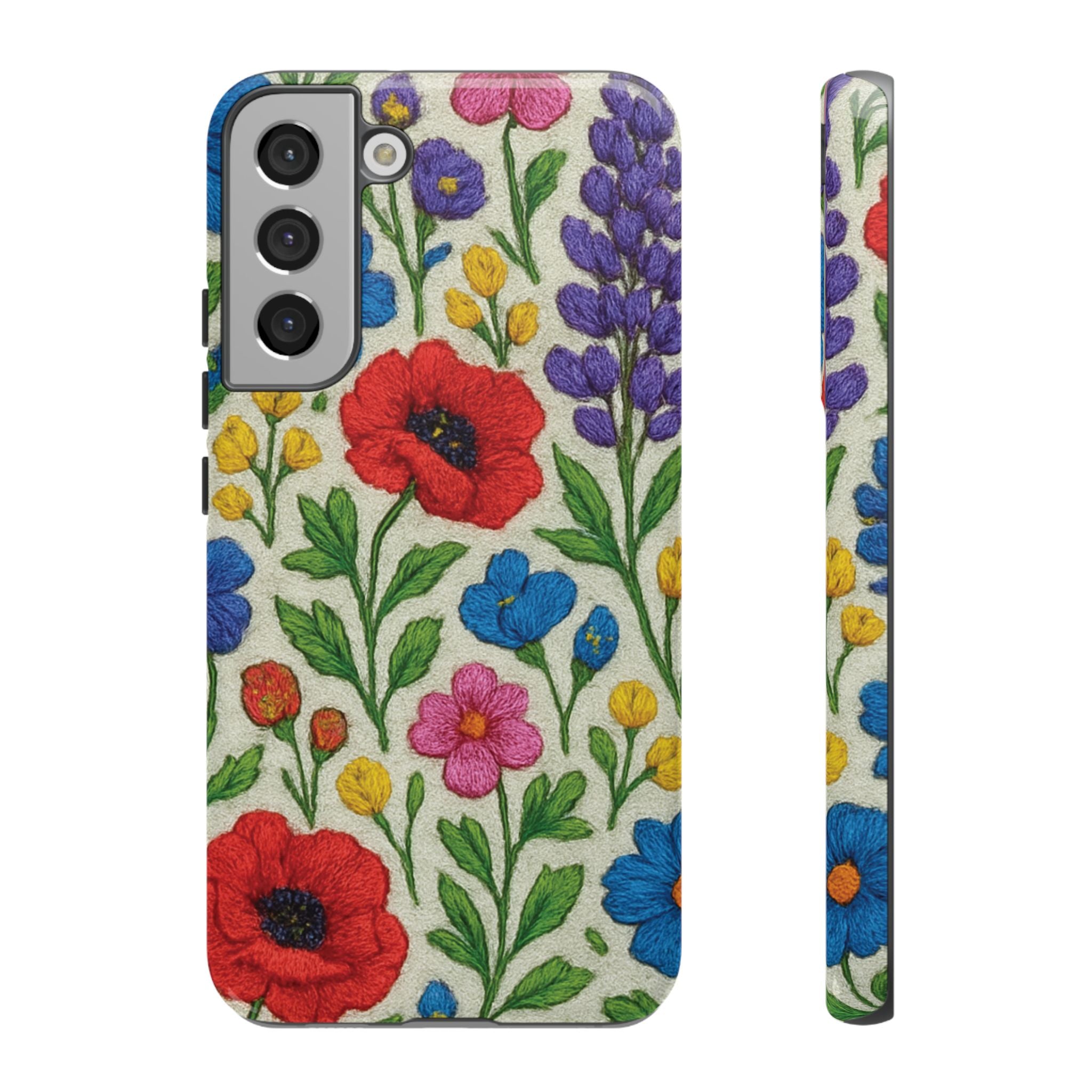 Bright 3D Illusion Wildflower Phone Case Cute Floral Design in Red, Pink, Blue – Aesthetic Protective Case for iPhone and  Android
