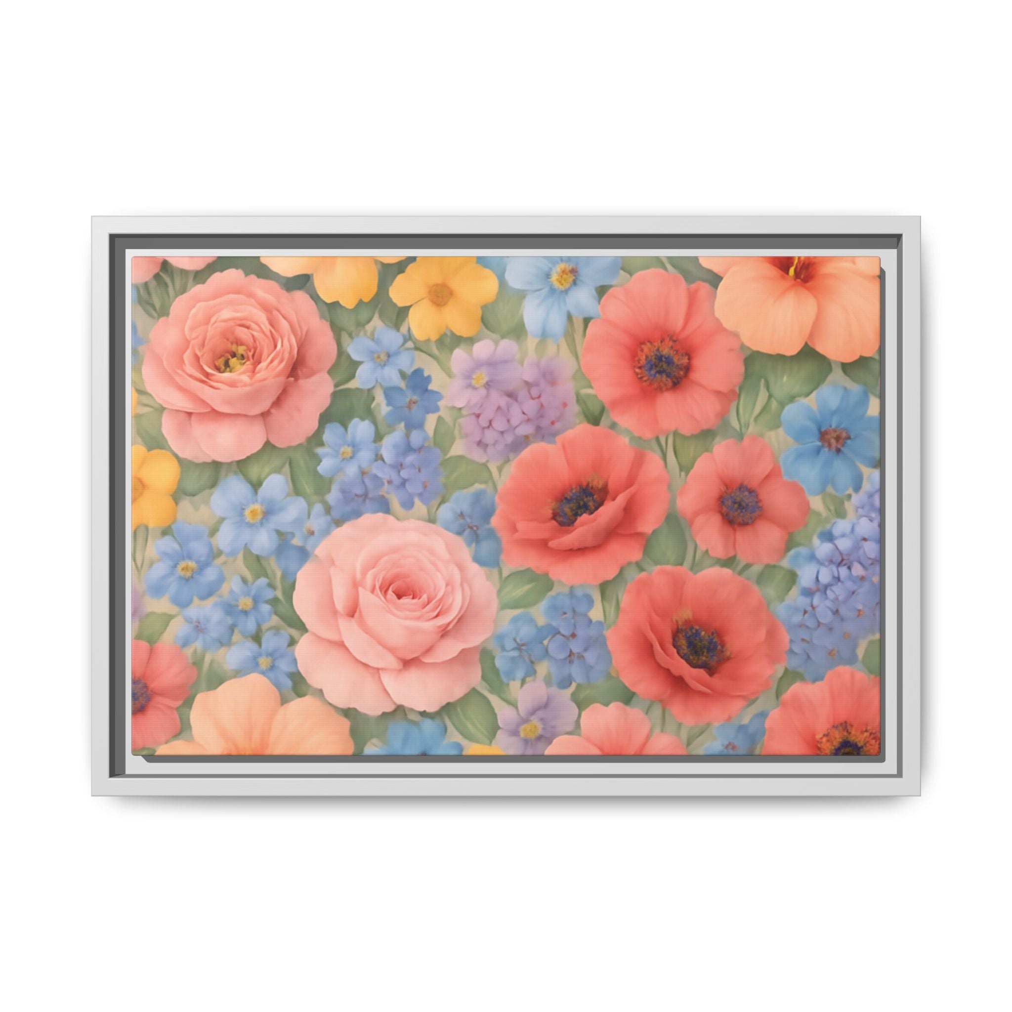 Luxury Framed Floral Canvas – Bold Multi-Color Botanical Wall Art, Elegant Nature-Inspired Accent for Living Room, Bedroom, or Office Décor Gift for Mom