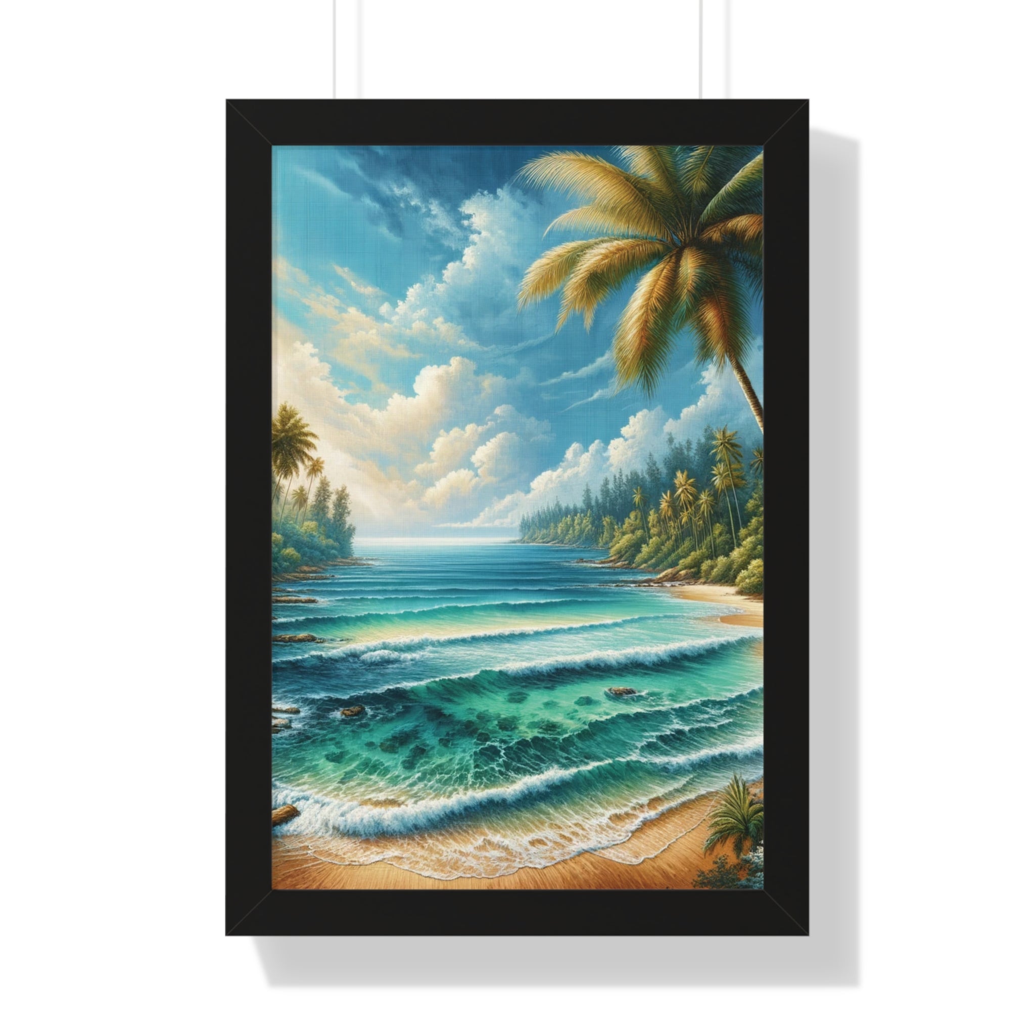 Coastal Bliss Ocean Beach View Framed Canvas Wall Art for Home Decor Framed Canvas Print Wall Art Classic Encased in Black, White, or Walnut Frames with Durable Acrylic Protection Ready to Hang  Timelessly Crafted..