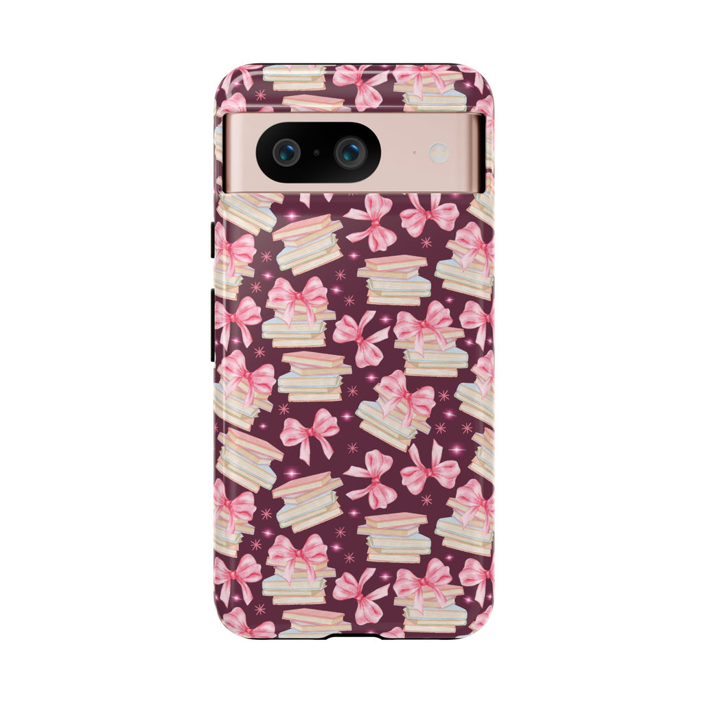 Coquette Pink Bows & Books Phone Case for iPhone 16 15 14 13 12  21 23 Samsung, and Pixel | Stylish Protective Cover Gift for Her Perfect for Floral Lover
