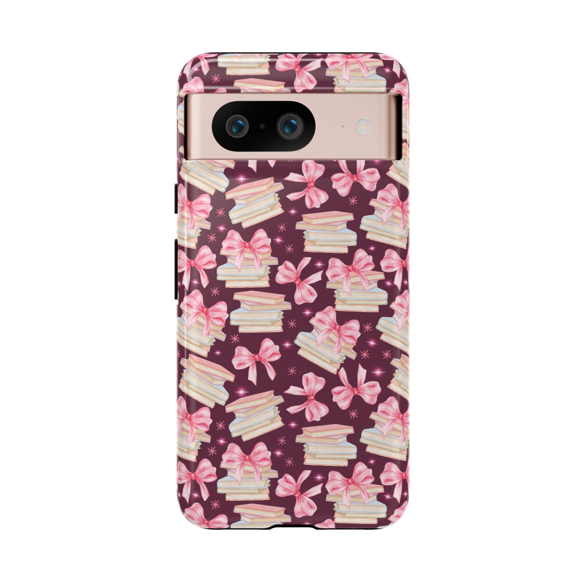Coquette Pink Bows & Books Phone Case for iPhone 16 15 14 13 12  21 23 Samsung, and Pixel | Stylish Protective Cover Gift for Her Perfect for Floral Lover