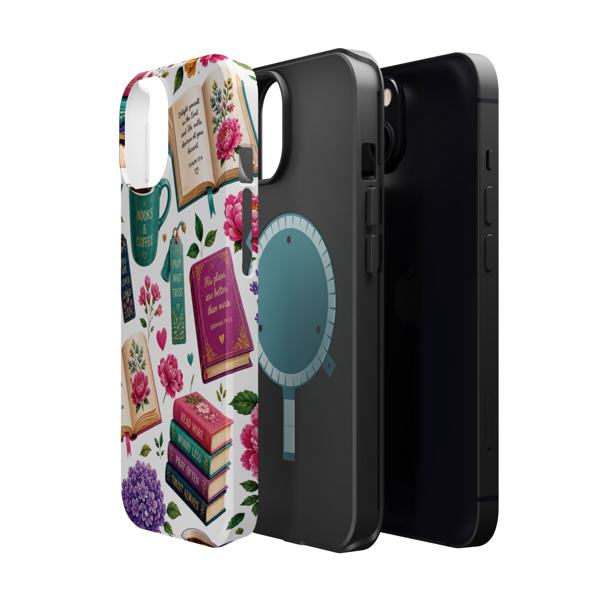 Christian Books & Coffee Phone Case — Magnetic Impact-Resistant Christian Gift