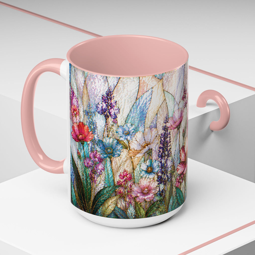 Wildflower Watercolor Coffee Mug Vibrant Wildflower Accent 11/15oz Stain Glass Illusion