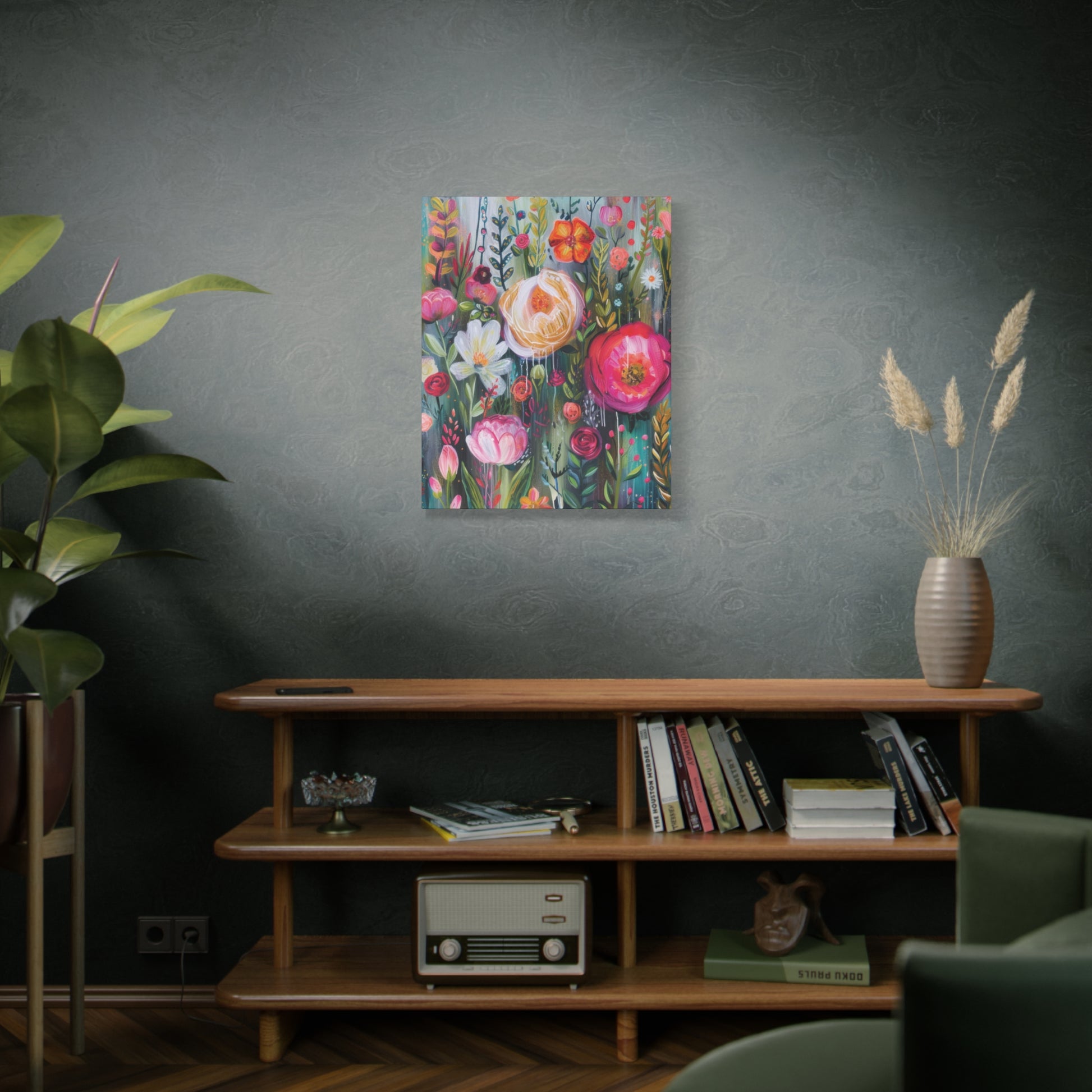 Watercolor Boho Floral Wall Art Matte Canvas Stretched, Vibrant Botanical Design, Perfect for Living Room, Bedroom, or Office Decor, Adds a Stylish Touch to Any Space - MRSBYVALLE