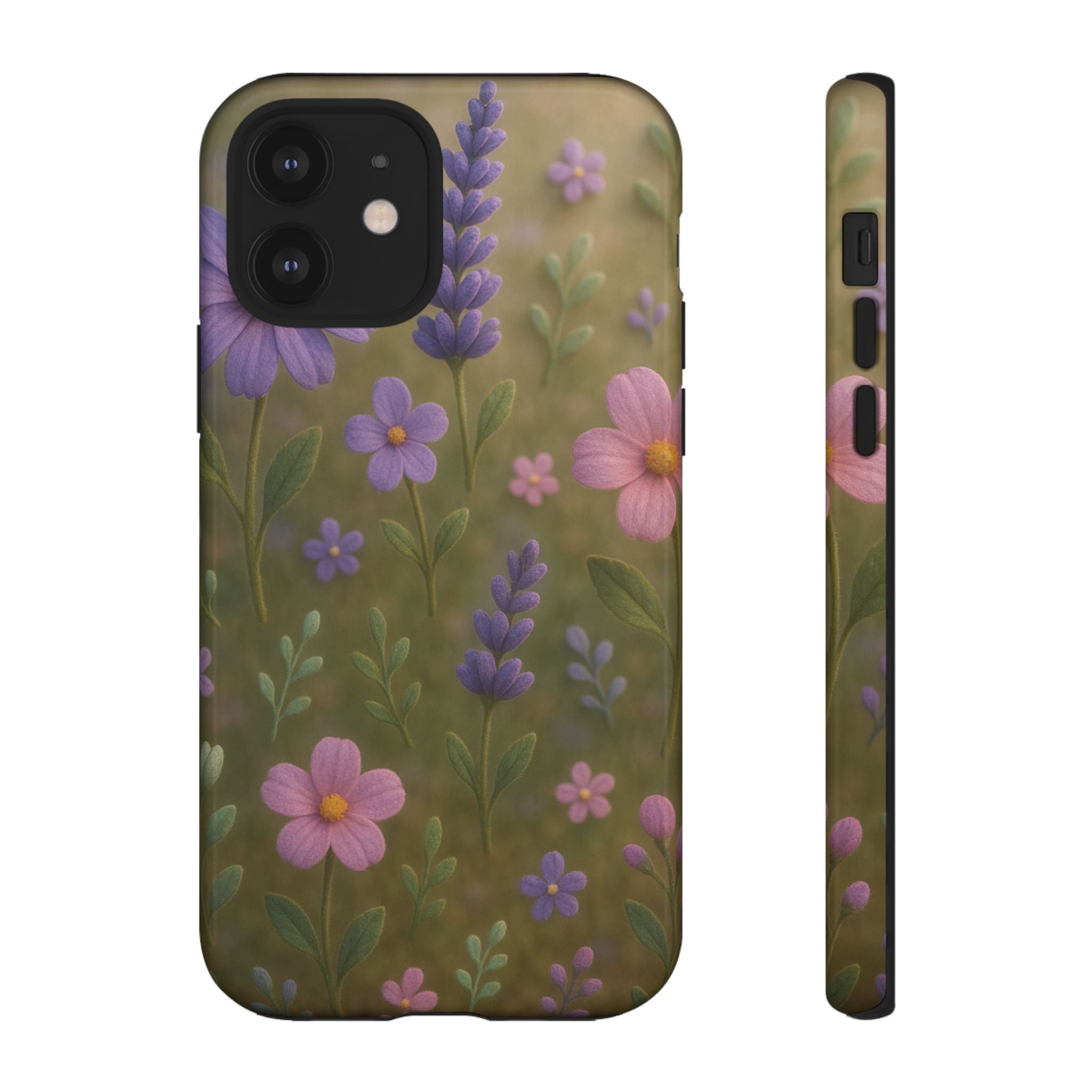 Pastel Flowers 3D Illusion Wildflower Phone Case Cute Pastel Floral Design in Lavender, Pink, Mint Green Aesthetic Protective Case for iPhone and  Android