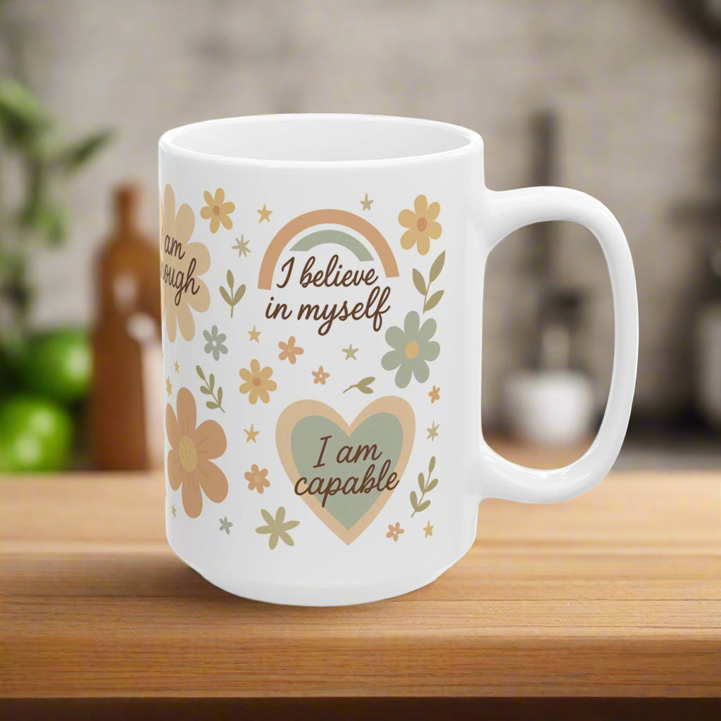 Affirmation Mug: I Am Worthy, I Am Capable, Peace - Daily Motivation, Self-Love Gift, Mindfulness - Positive Quote Coffee Cup for her