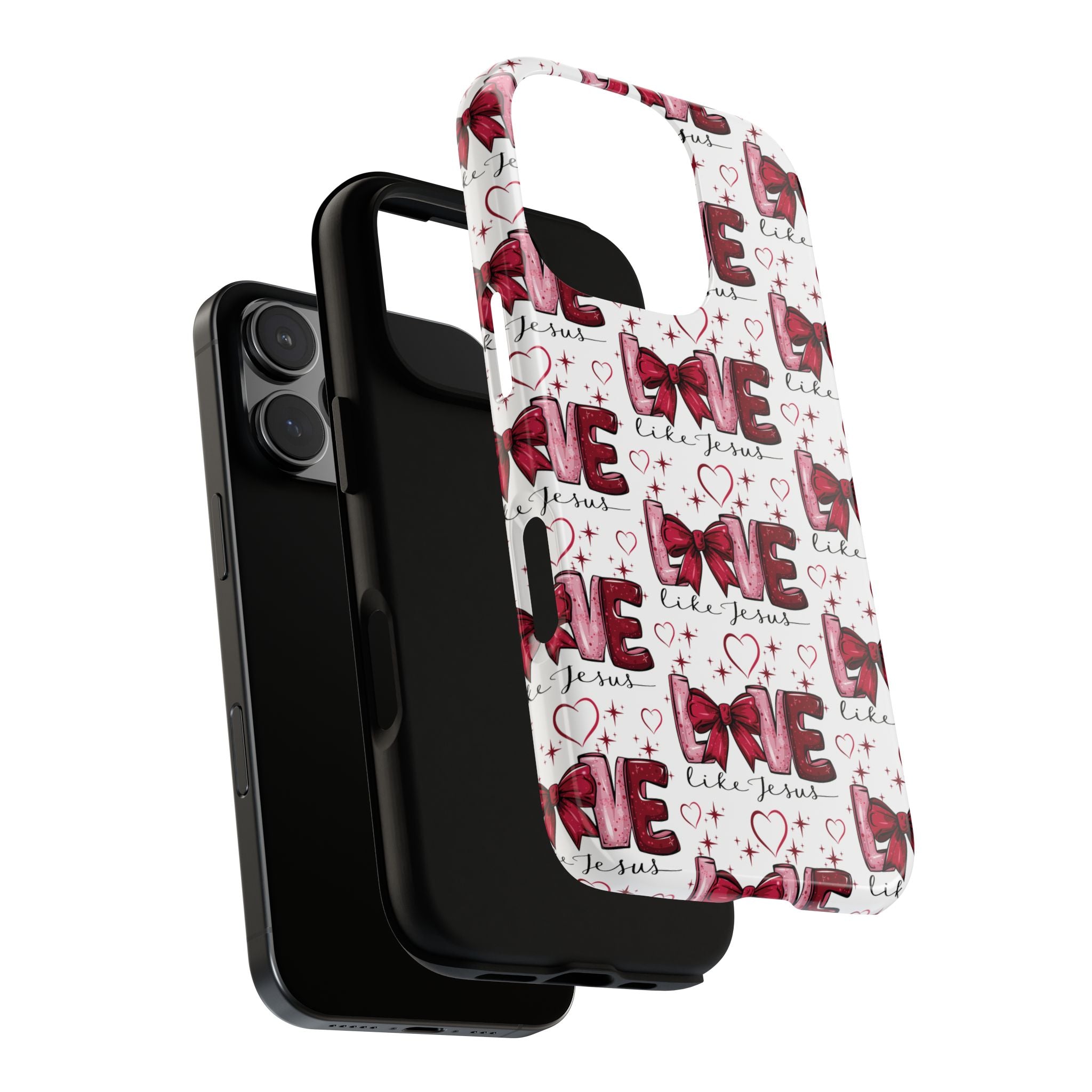Love Like Jesus Red Bows and Hearts—Tough, Faithful Phone Cases & Religious iPhone Accessories: Protect Your Device & Show Your Faith