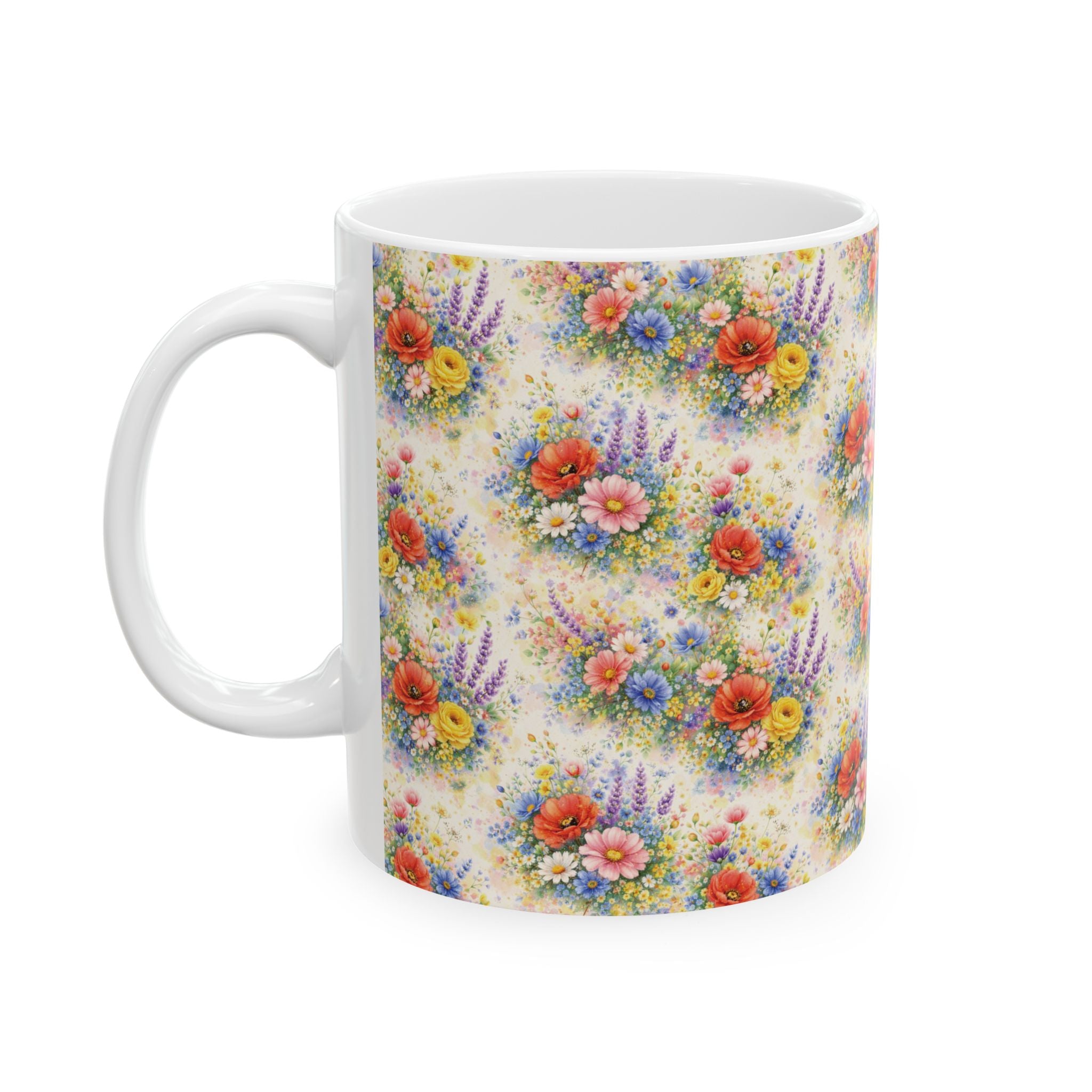 Watercolor Wildflowers Ceramic Mug — Floral 11oz & 15oz Coffee Cup