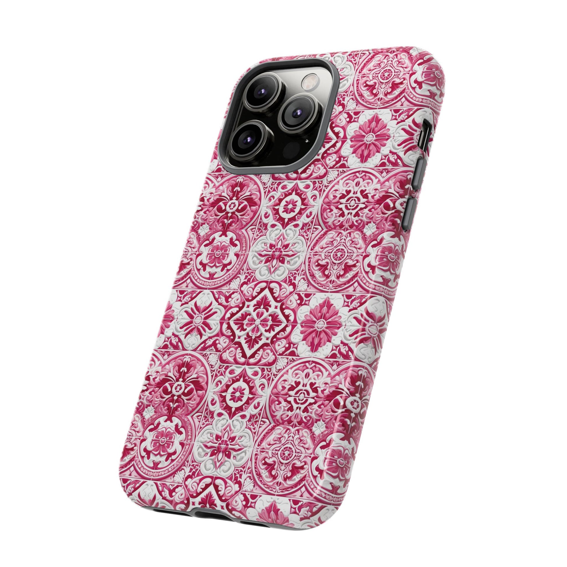 Pink and White Mediterranean Tile Design Phone Case - Stylish, Protective Cover for All Models Gift for Mom Accessory Gift for Her