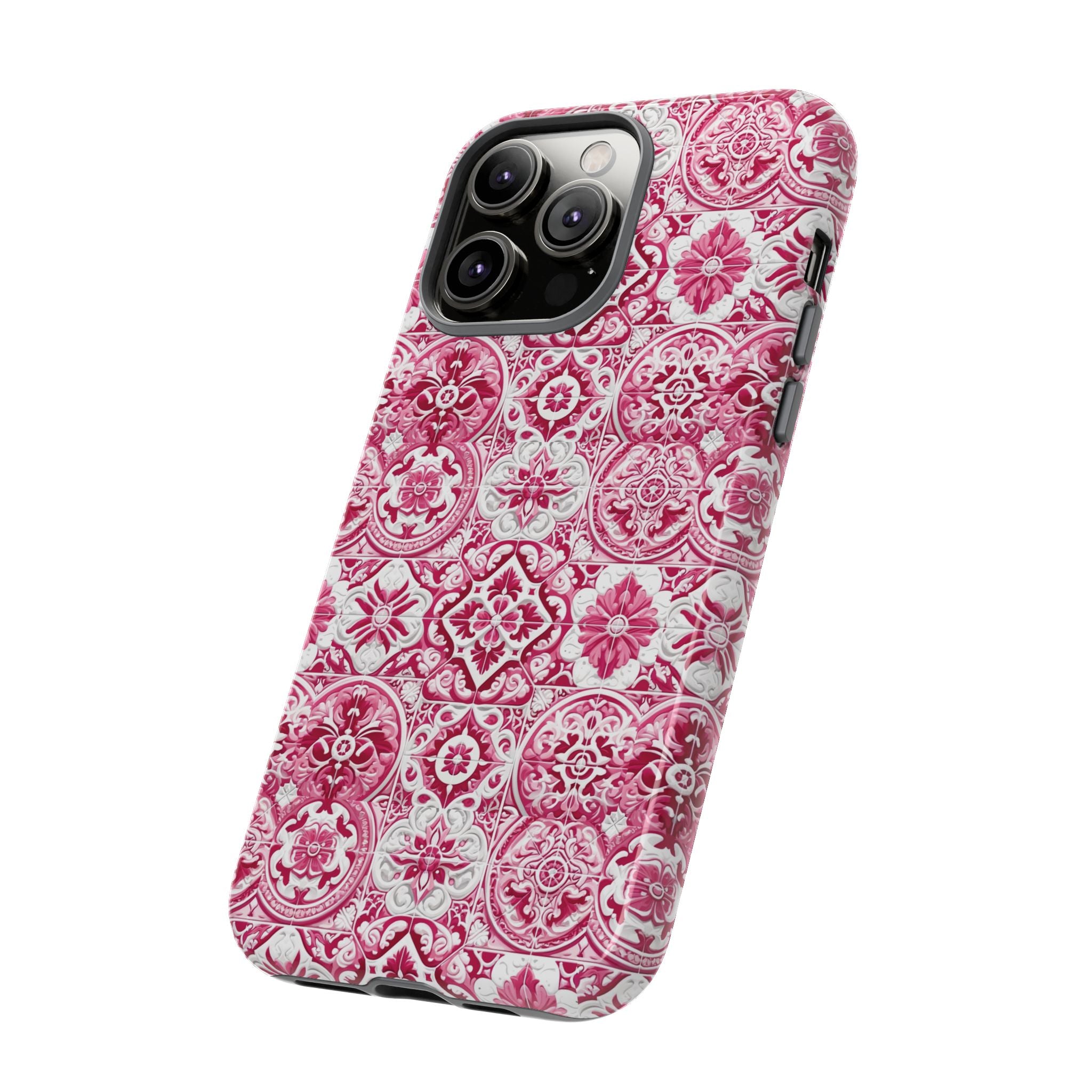 Pink and White Mediterranean Tile Design Phone Case - Stylish, Protective Cover for All Models Gift for Mom Accessory Gift for Her