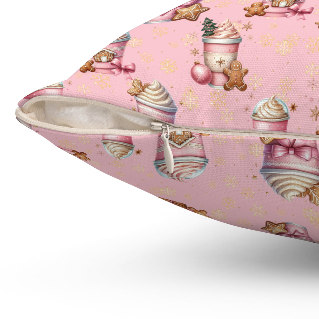 Christmas Pink Gingerbread People with Coffee Square Pillow Festive Decorative Cushion, Soft and Cozy, Perfect for Holiday Home Decor Bridal Shower - MRSBYVALLE