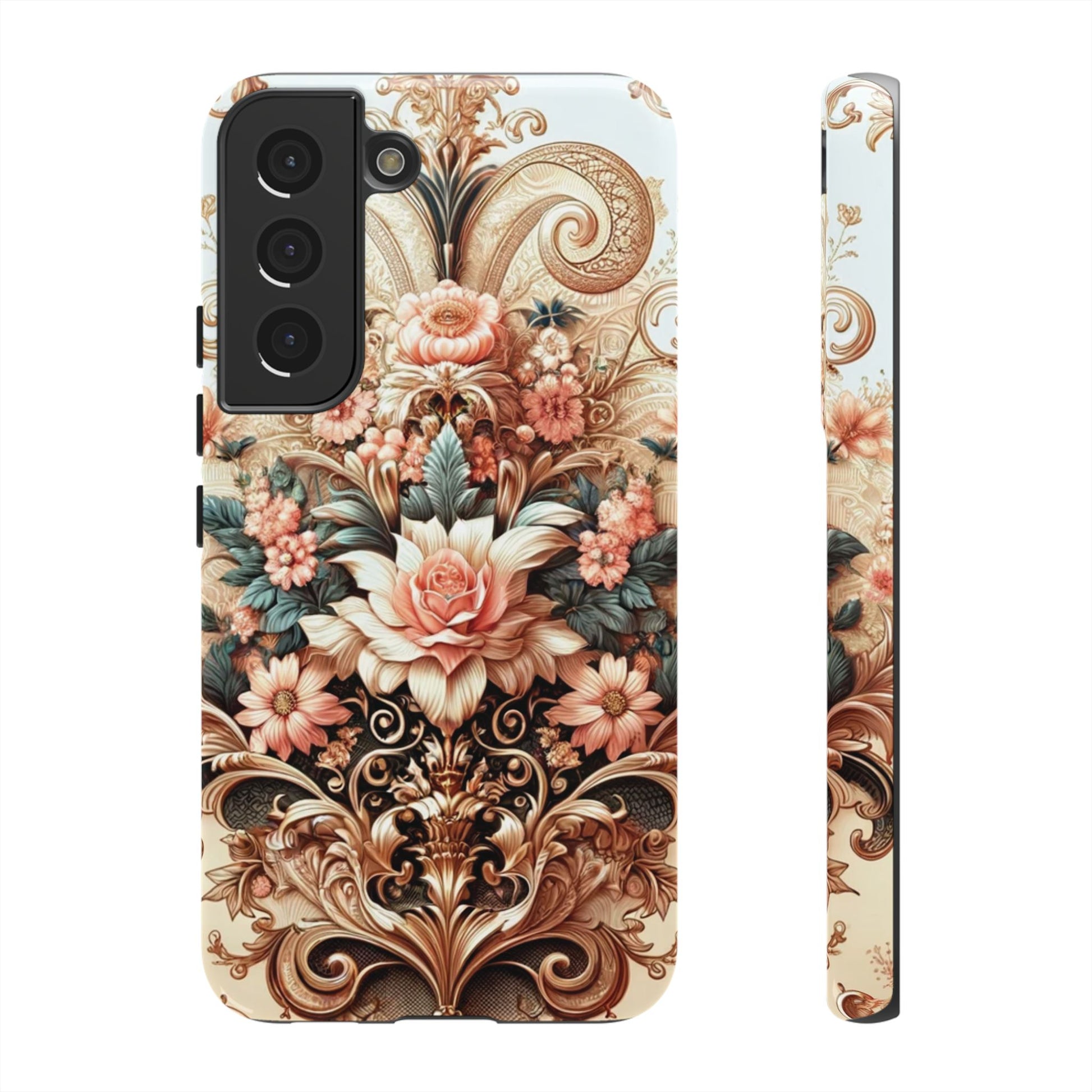 Gold Design Luxury Phone Tough Case Floral Elegant Durable Stylish for Modern Devices iPhone 17, 16, 15, Samsung iPhone Samsung Accessory Gift for Her