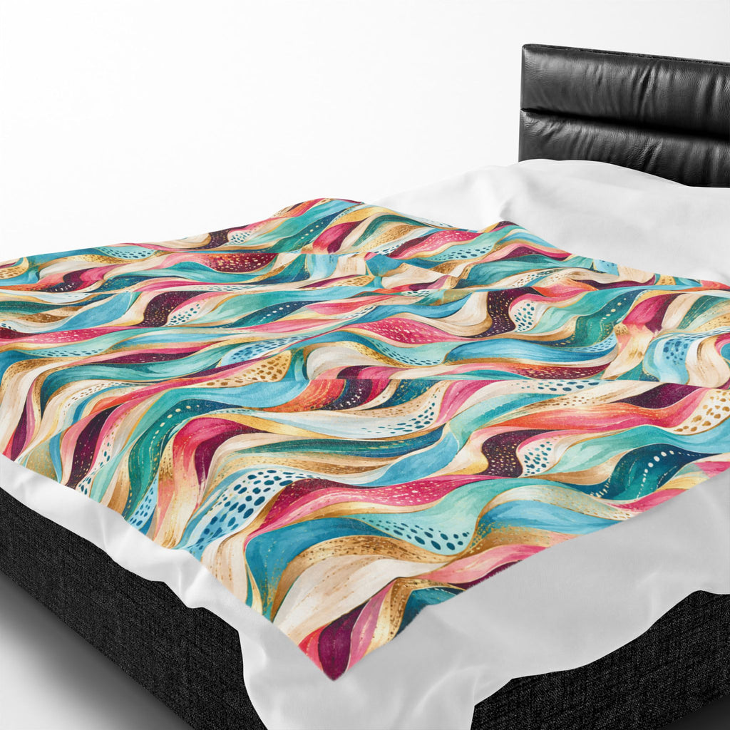 Abstract Rainbow Wave Velveteen Throw Blanket