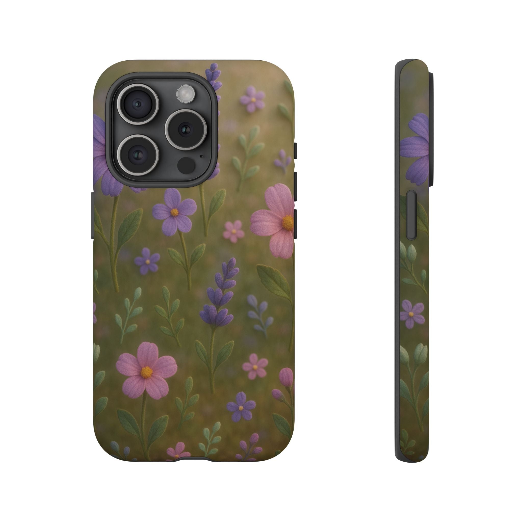 Pastel Flowers 3D Illusion Wildflower Phone Case Cute Pastel Floral Design in Lavender, Pink, Mint Green Aesthetic Protective Case for iPhone and  Android