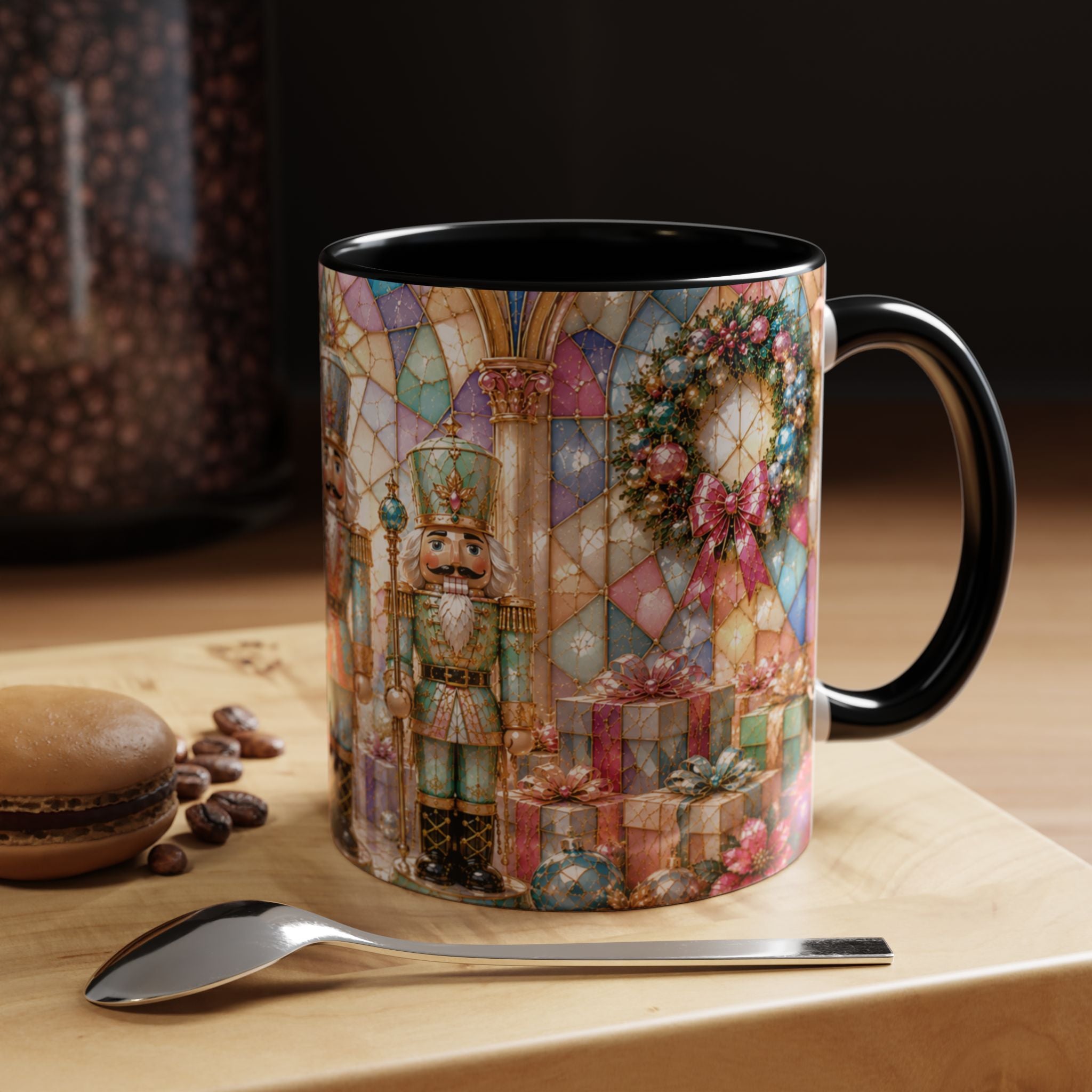 Nutcracker Christmas Coffee Mug – Festive Stained-Glass Holiday Accent Cup (11/15oz) Gift for Her