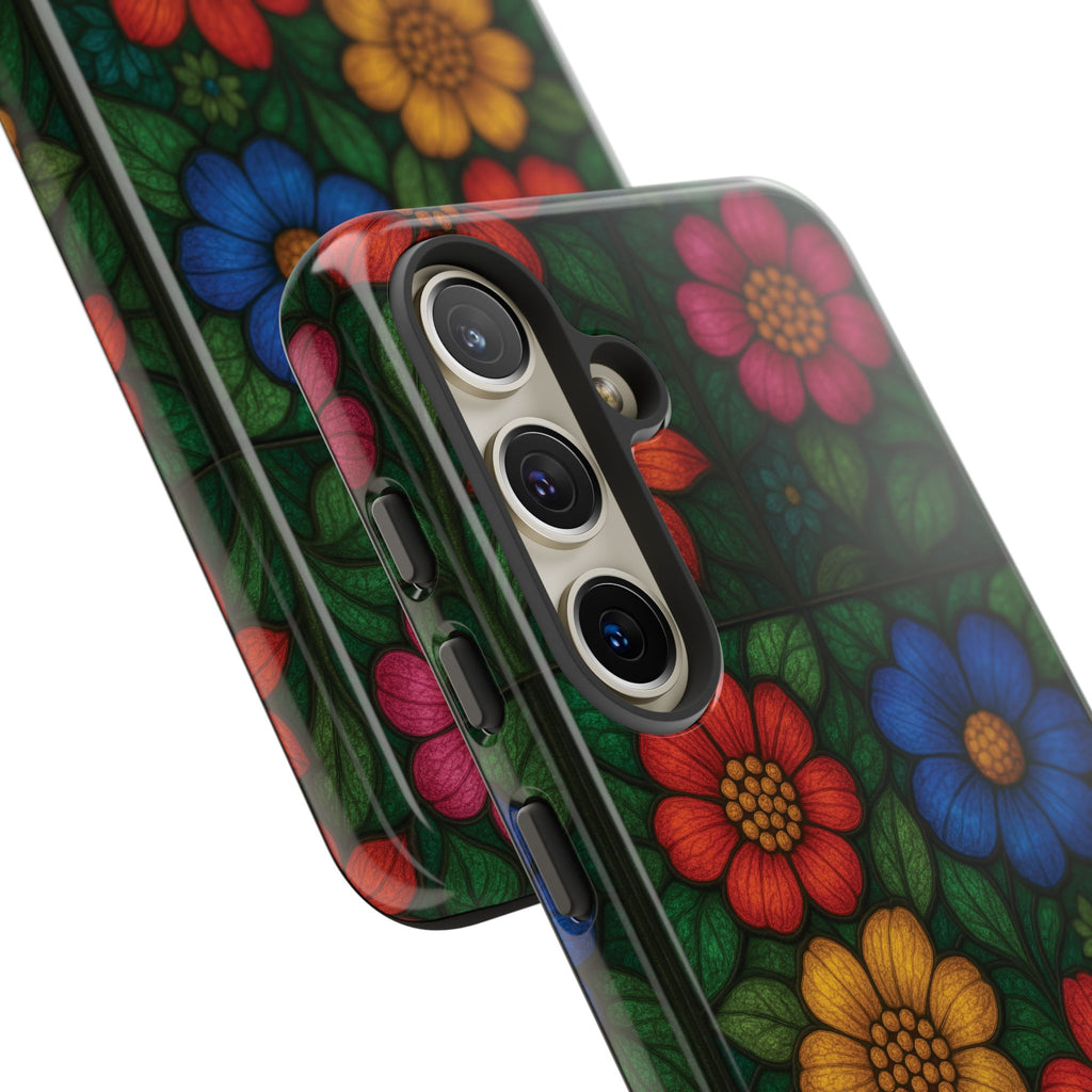 Coque de téléphone effet vitrail floral lumineux Art abstrait coloré, Étui de protection esthétique pour iPhone, Samsung et Google, Idée cadeau unique pour maman