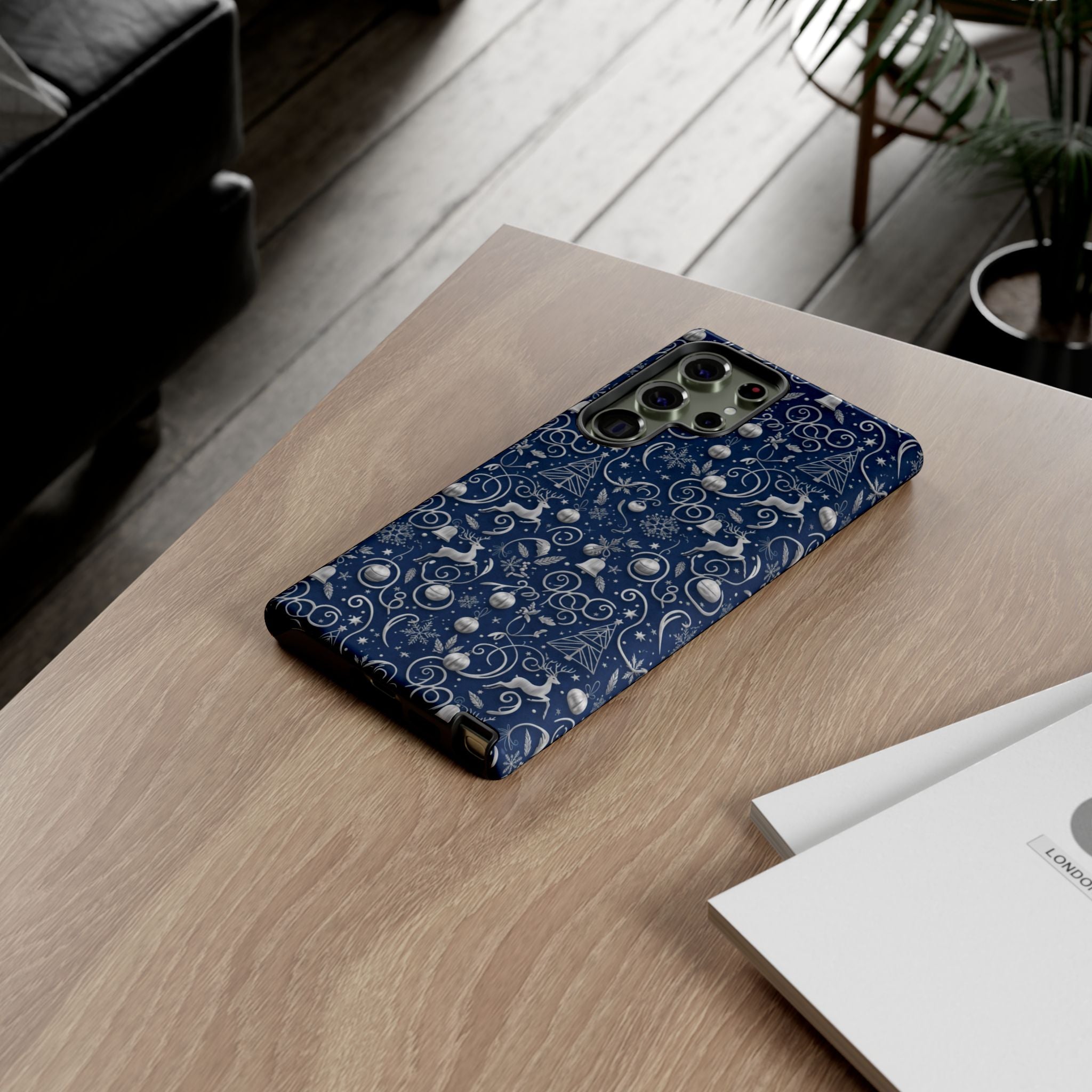 Coque Téléphone Noël Bleu & Argent – Motif Paillettes Festives pour iPhone 17, Tous iPhones & Galaxy | Cadeau MRSBYVALLE pour Elle