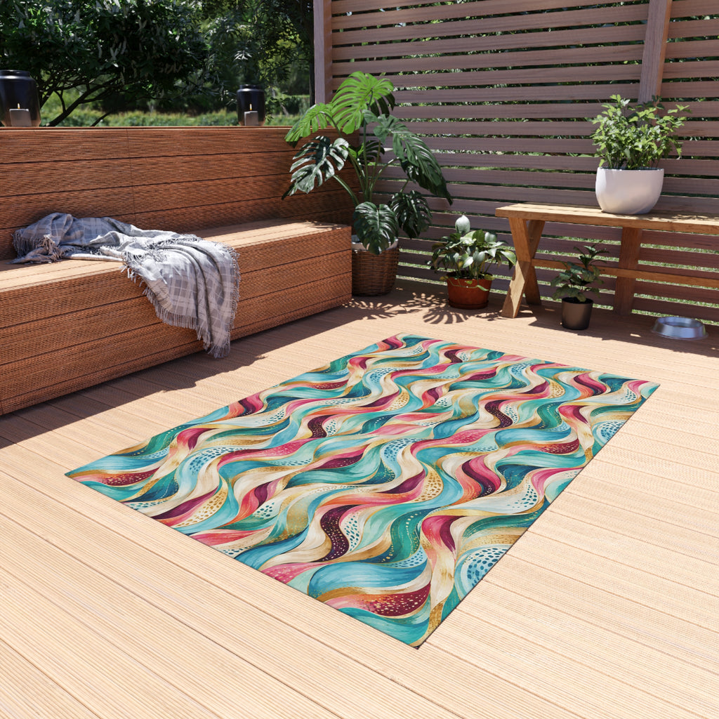 Abstract Wave Outdoor Patio Rug