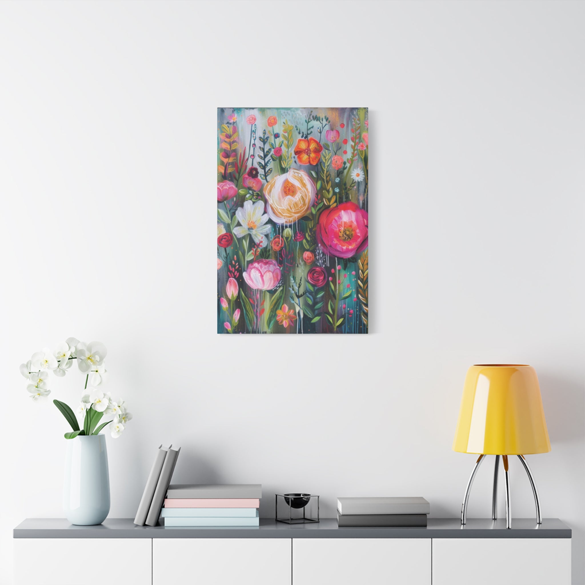 Watercolor Boho Floral Wall Art Matte Canvas Stretched, Vibrant Botanical Design, Perfect for Living Room, Bedroom, or Office Decor, Adds a Stylish Touch to Any Space - MRSBYVALLE