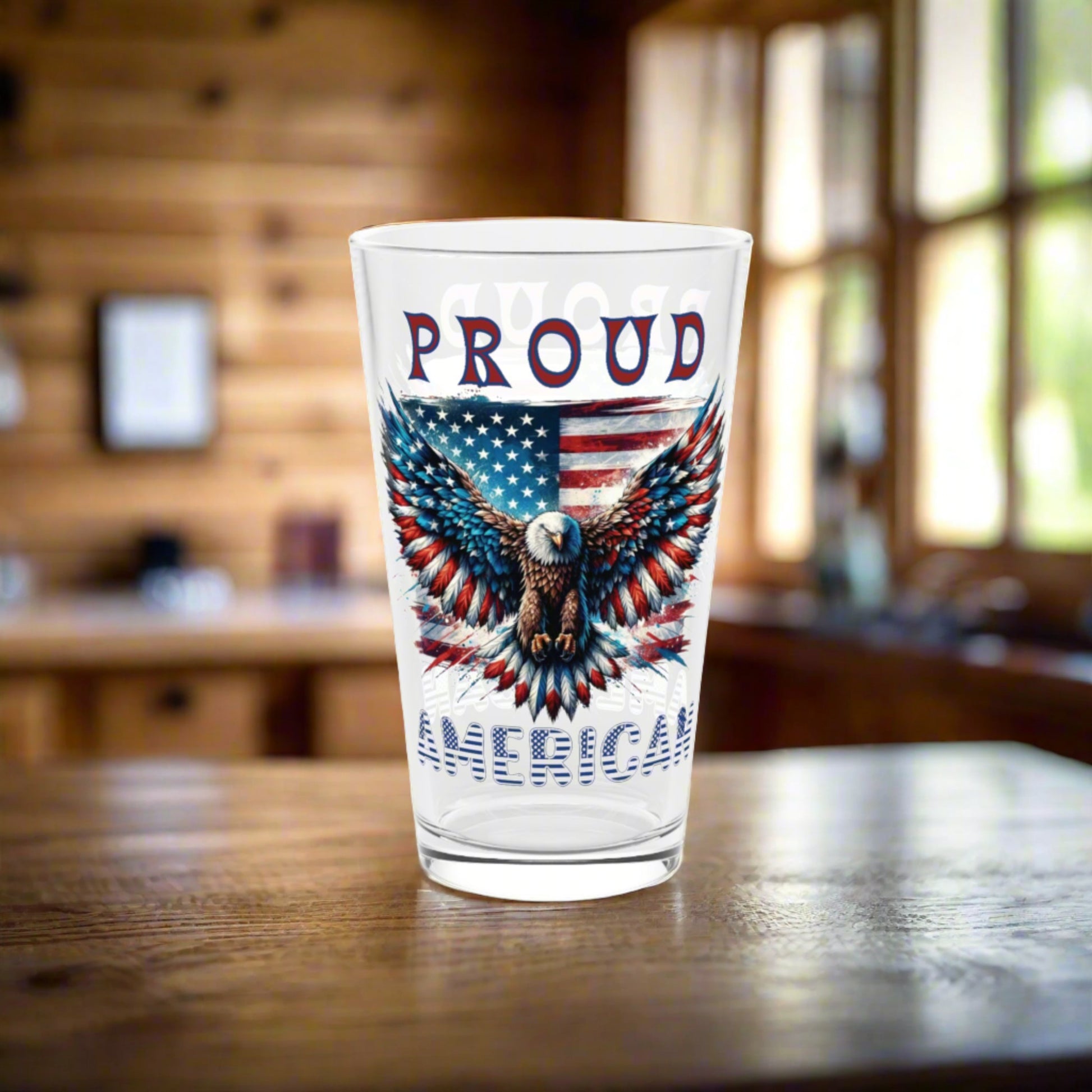 Patriotic American Flag and Eagle 16 oz Pint Glass Celebrate Freedom with Stunning USA Symbol! Perfect for Beer Lovers, Veterans, and Proud Americans. Durable, High-Quality Glassware Perfect for Parties - MRSBYVALLE