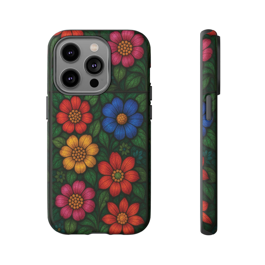 Coque de téléphone effet vitrail floral lumineux Art abstrait coloré, Étui de protection esthétique pour iPhone, Samsung et Google, Idée cadeau unique pour maman