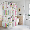 Pastel Atomic Kitty Cats Shower Curtain – Mid-Century Modern 50s Retro Vibes, Playful & Stylish for a Chic Bathroom Upgrade Housewarming Gift