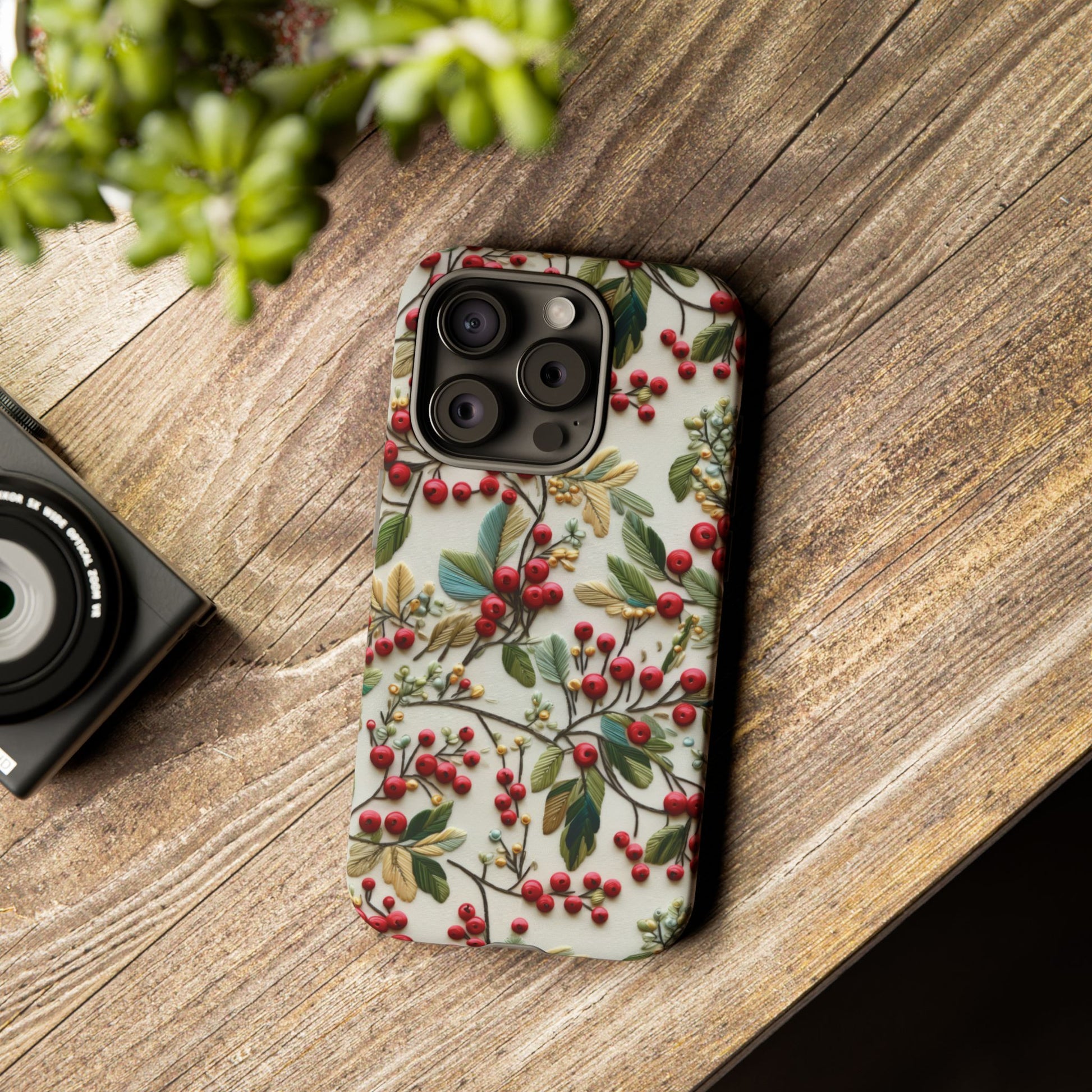 Holly Christmas Wildflowers Boho Chic Design Phone Case - Stylish, Protective Cover for All Models Gift for Mom Accessory Gift for Her