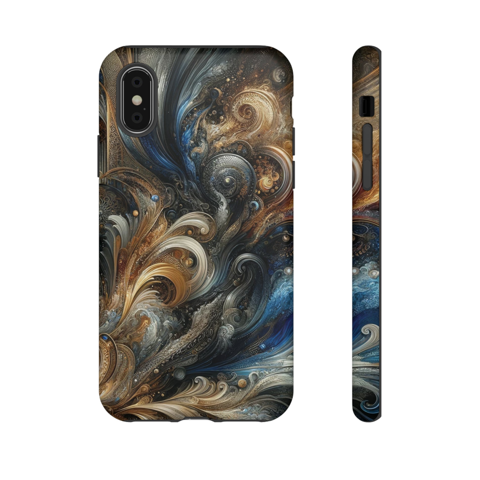 Gold and Navy Art Design Luxury Phone Tough Case Floral Elegant Durable Stylish for Modern Devices iPhone 15, Samsung iPhone Samsung Accessory Gift for Her.