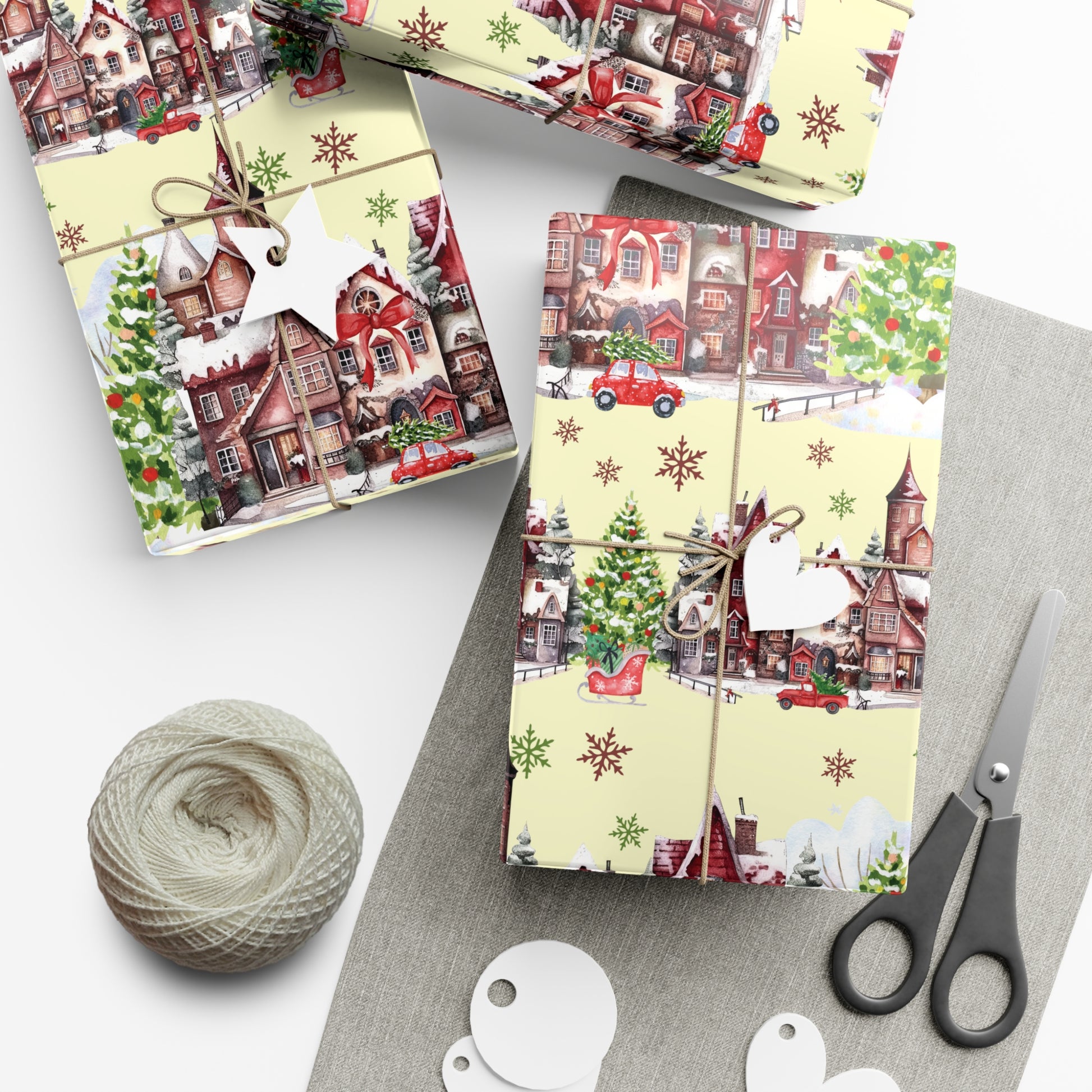 Christmas Village Wrapping Paper Whimsical Winter Wonderland with Pastel Trees, Snowflakes, and Festive Gifts Perfect for a Magical Holiday Season in Matte/Satin, All Occasion - MRSBYVALLE