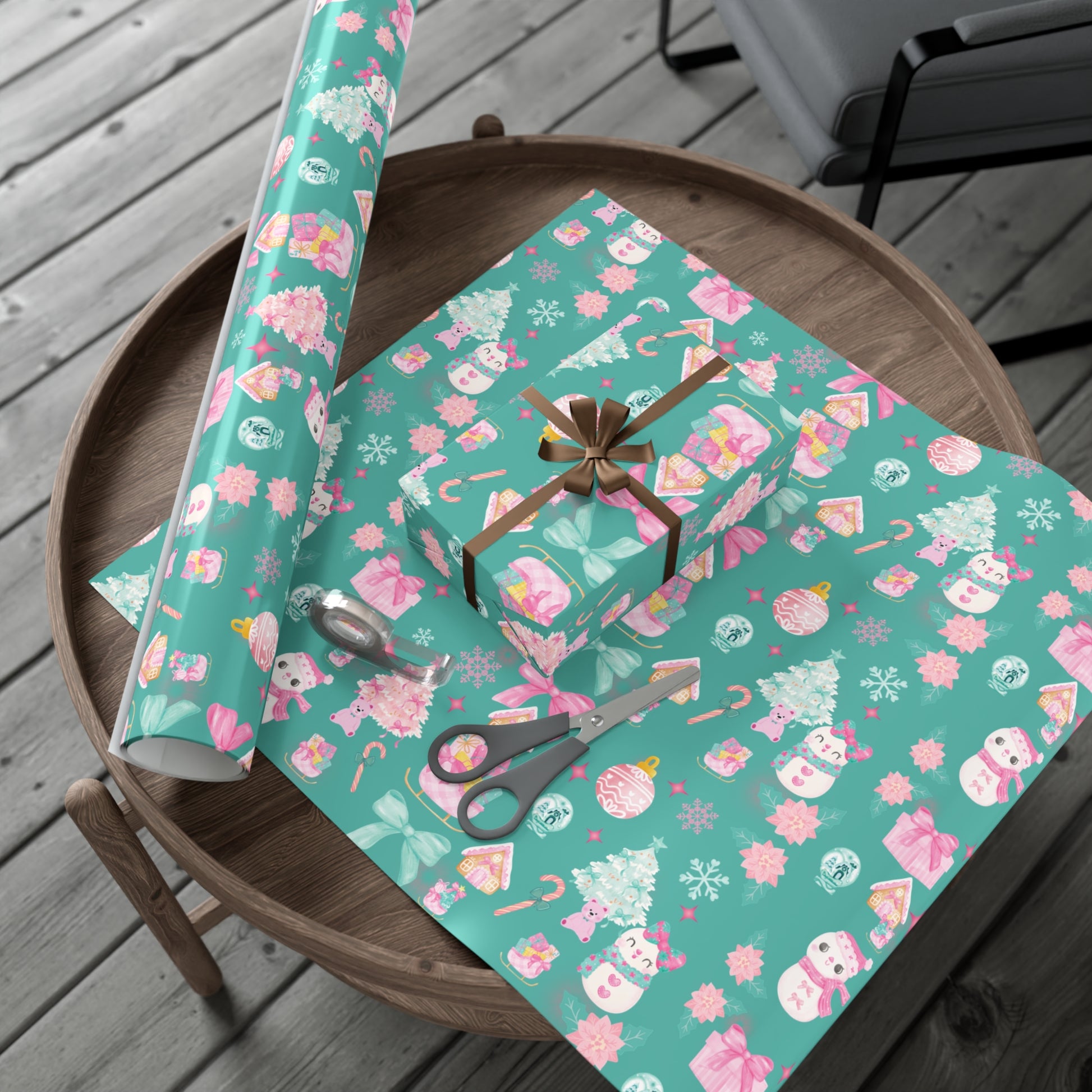 Glam Christmas Wrapping Paper  Pink Turquoise Holiday Gift Wrap, Festive Fun Design for Stylish Presents, 3 Size Options Available Gift Mom