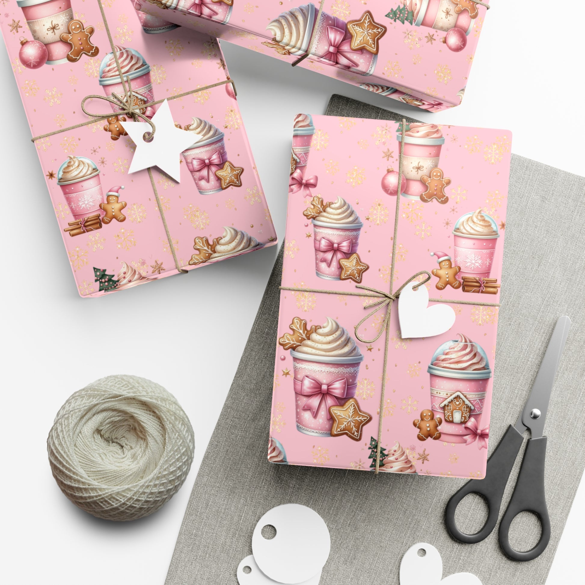 Whimsical Pink Gingerbread People with Coffee Delights Wrapping Paper Festive, Playful, and Perfect for Adding a Sweet Touch to Your Holiday Gifts Moms - MRSBYVALLE