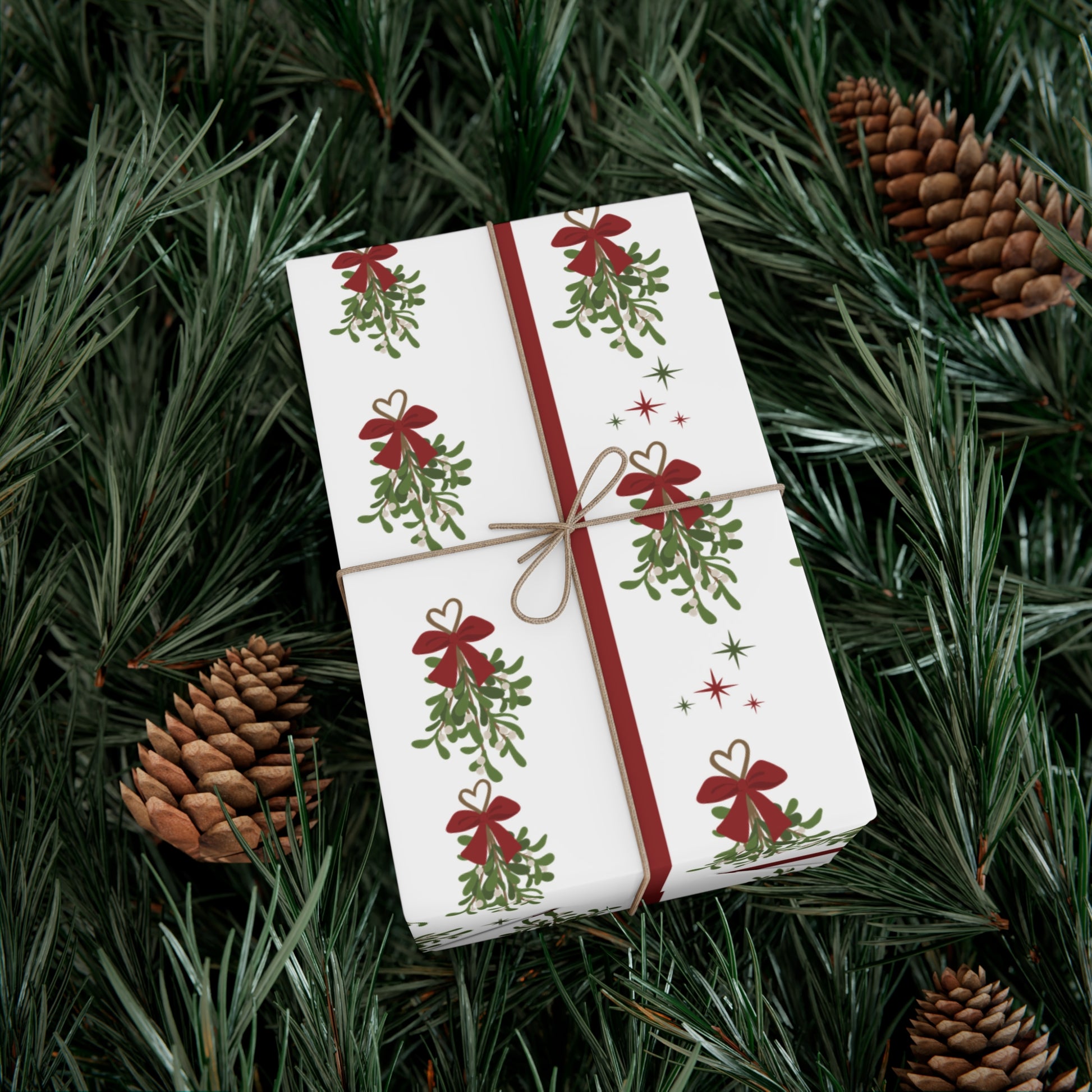 Mistletoe Christmas Wrapping Paper | Elegant 3D Holiday Gift Wrap | Christmas Wrapping paper