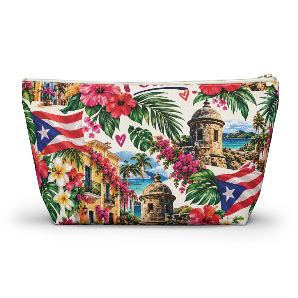 Puerto Rican Floral Accessory Pouch — "Mi Puerto Rican Pouch" Travel Makeup Bag