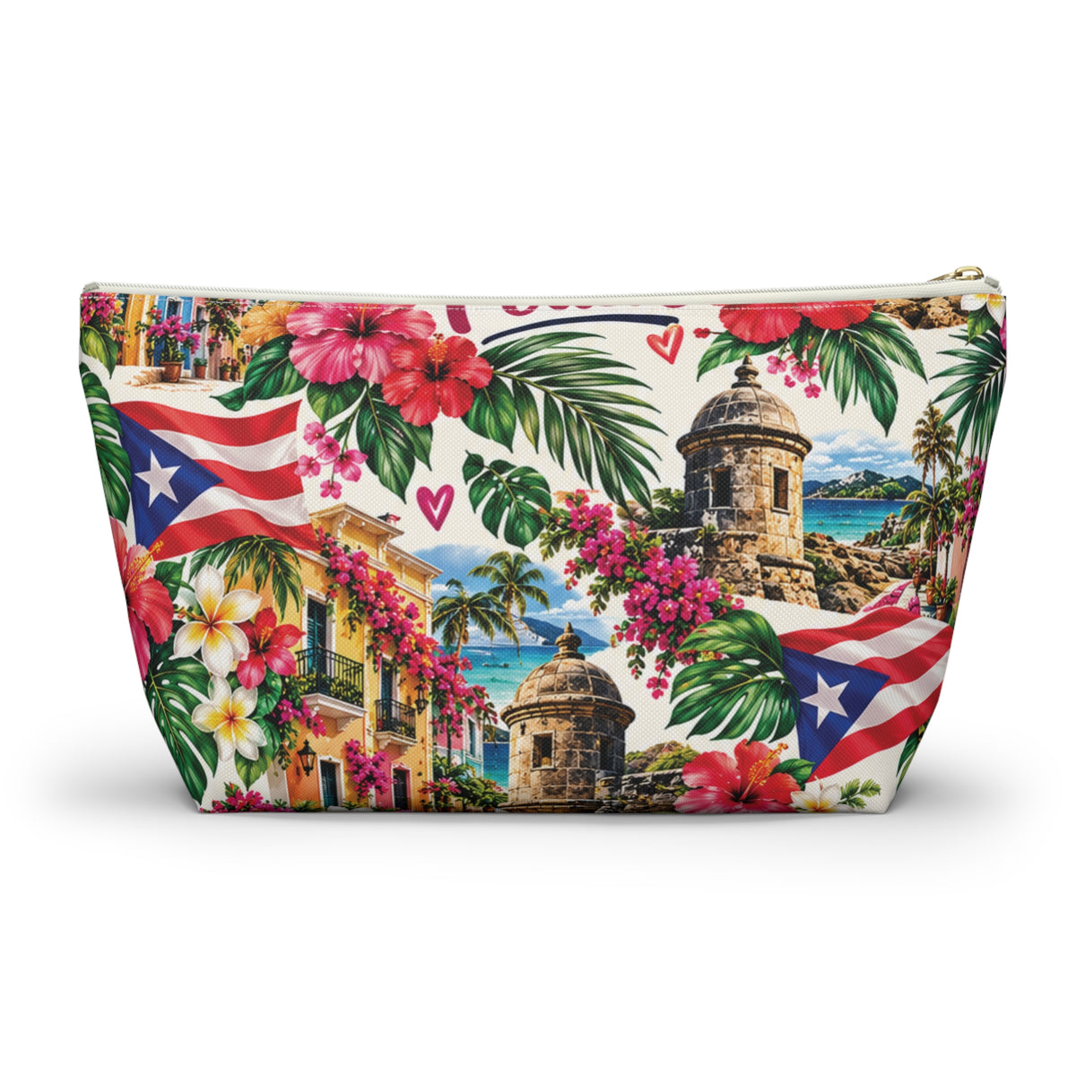 Puerto Rican Floral Accessory Pouch — "Mi Puerto Rican Pouch" Travel Makeup Bag