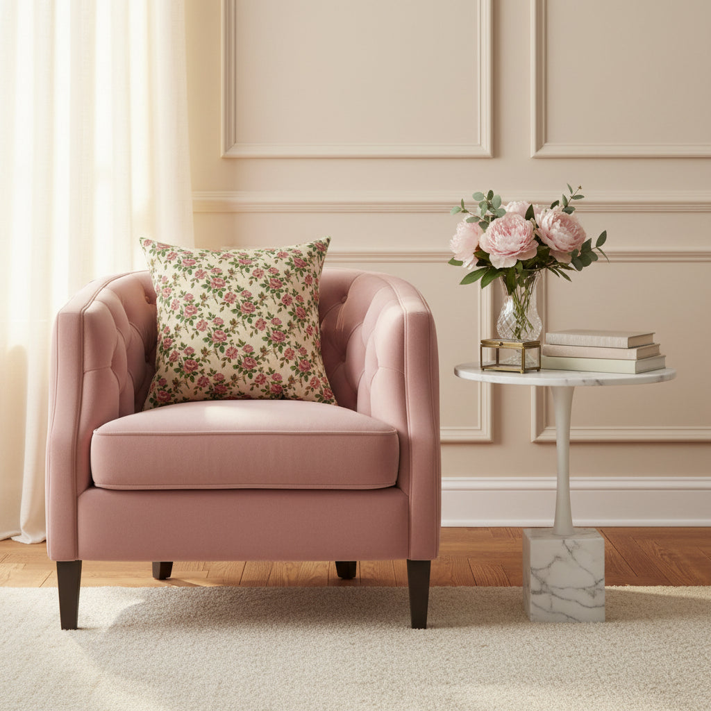 Floral patterned pillow on a white background