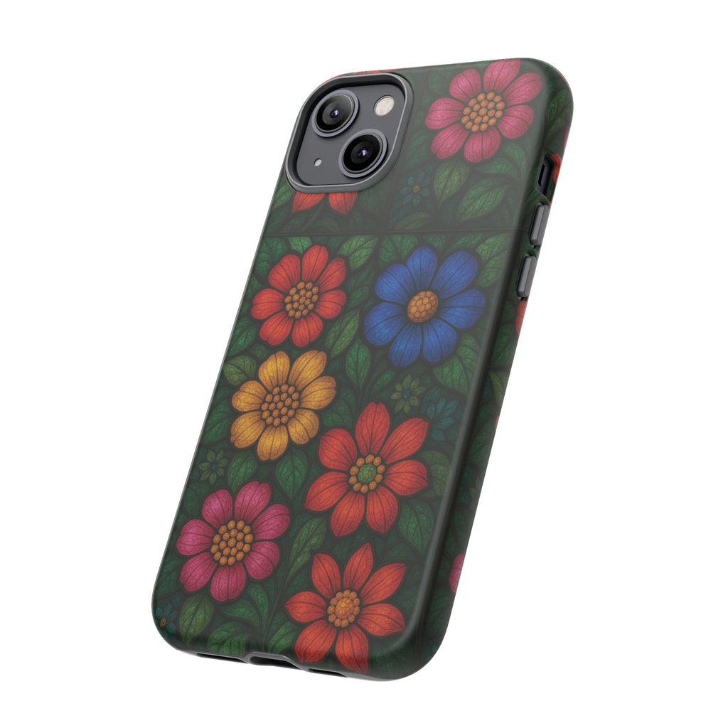Coque de téléphone effet vitrail floral lumineux Art abstrait coloré, Étui de protection esthétique pour iPhone, Samsung et Google, Idée cadeau unique pour maman